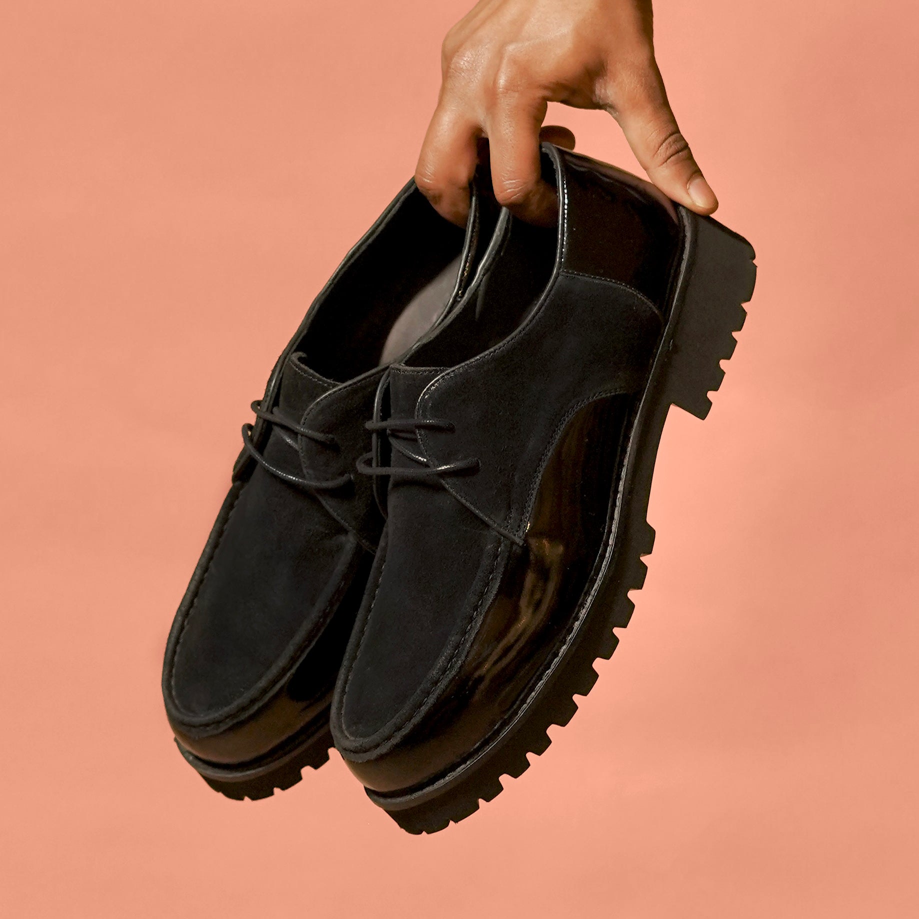 Nero Duale | Black Patent & Suede Boat Shoes for Men