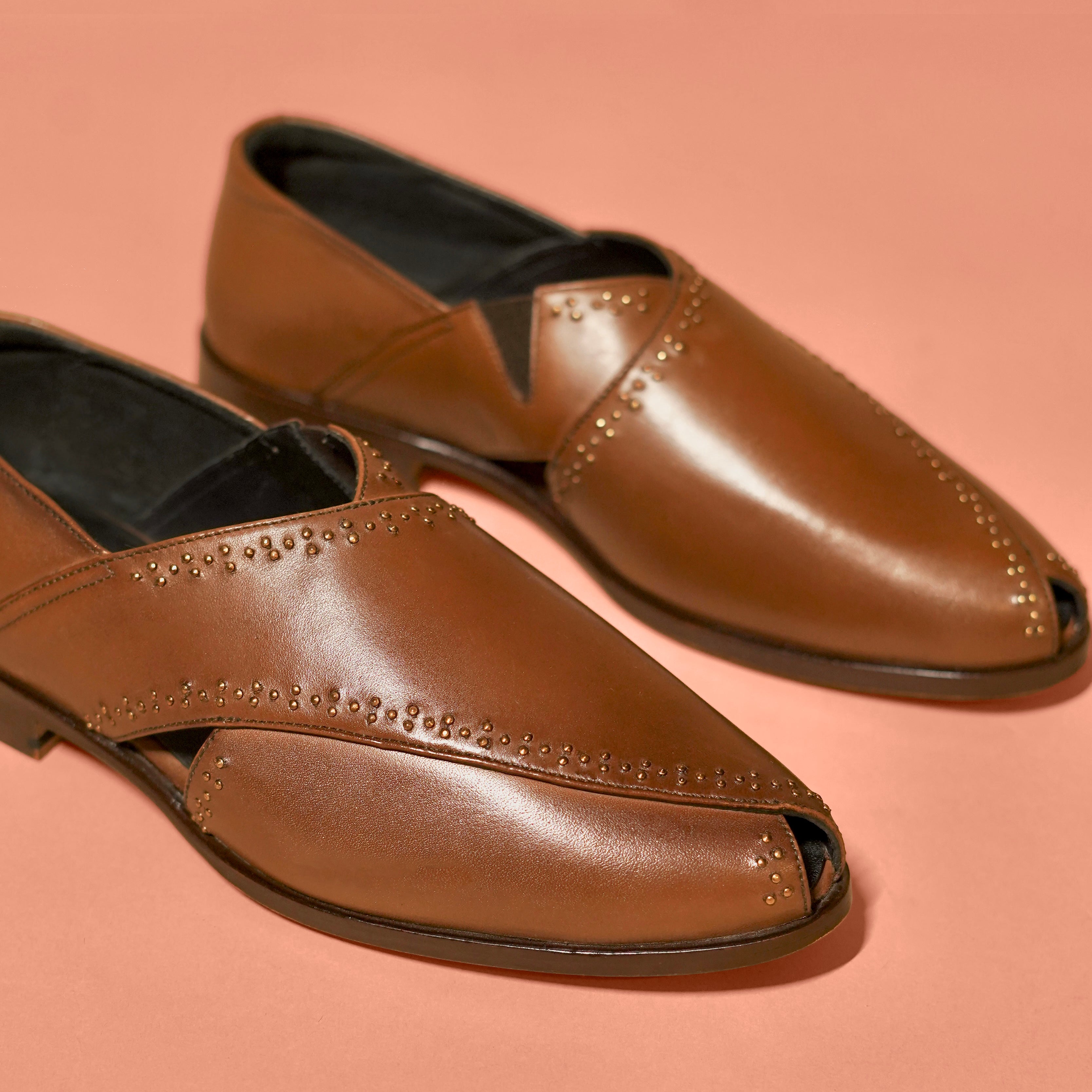 Pesha Rivetto | Dark Brown Peshawari-Style Leather Shoes for Men