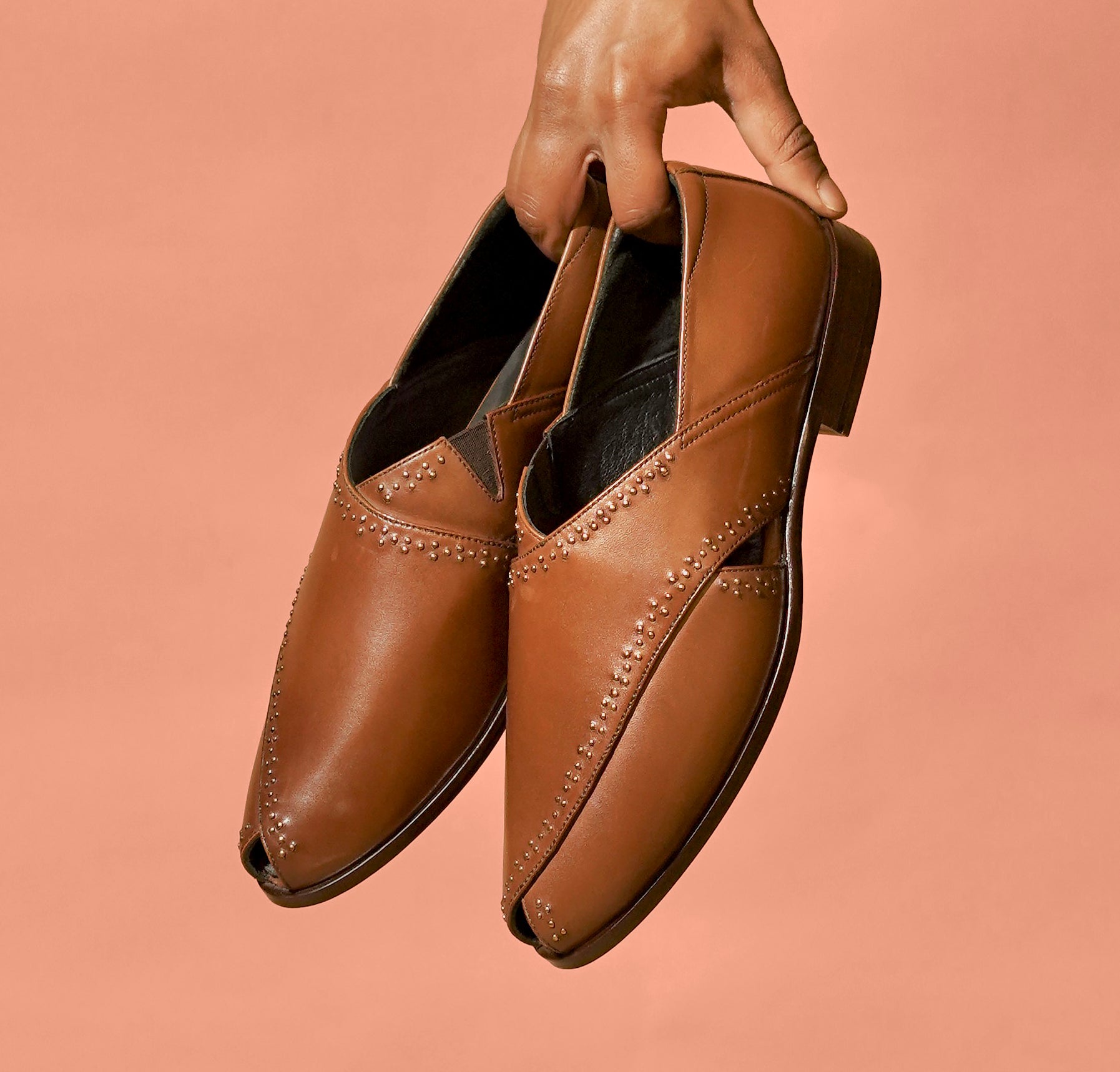 Pesha Rivetto | Dark Brown Peshawari-Style Leather Shoes for Men