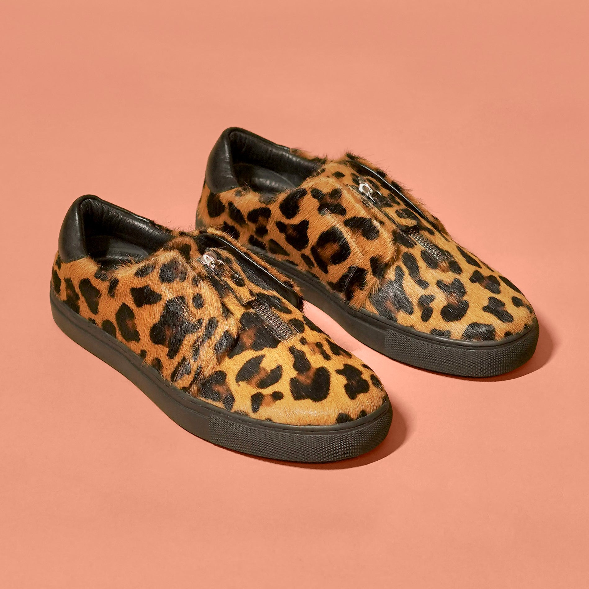 Pigro Leopardo Nero | Leopard Print Hair-On Leather Zip Shoes
