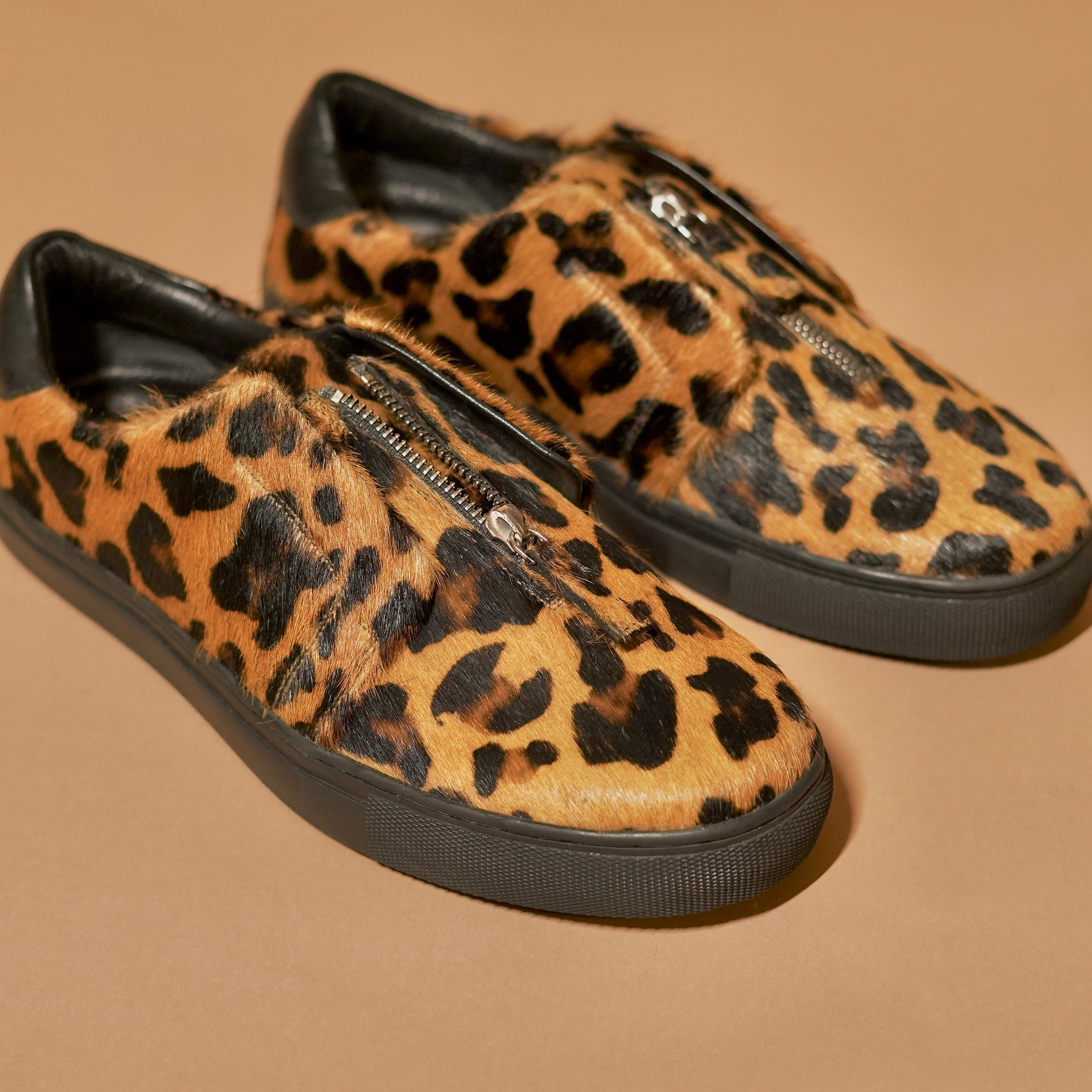 Close-up of leopard hair-on leather texture