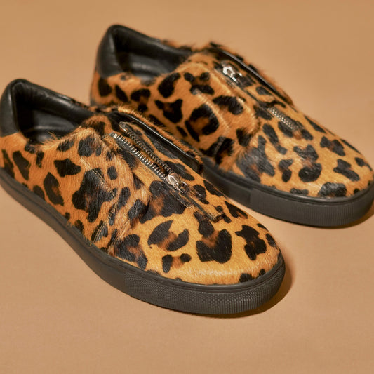 Close-up of leopard hair-on leather texture