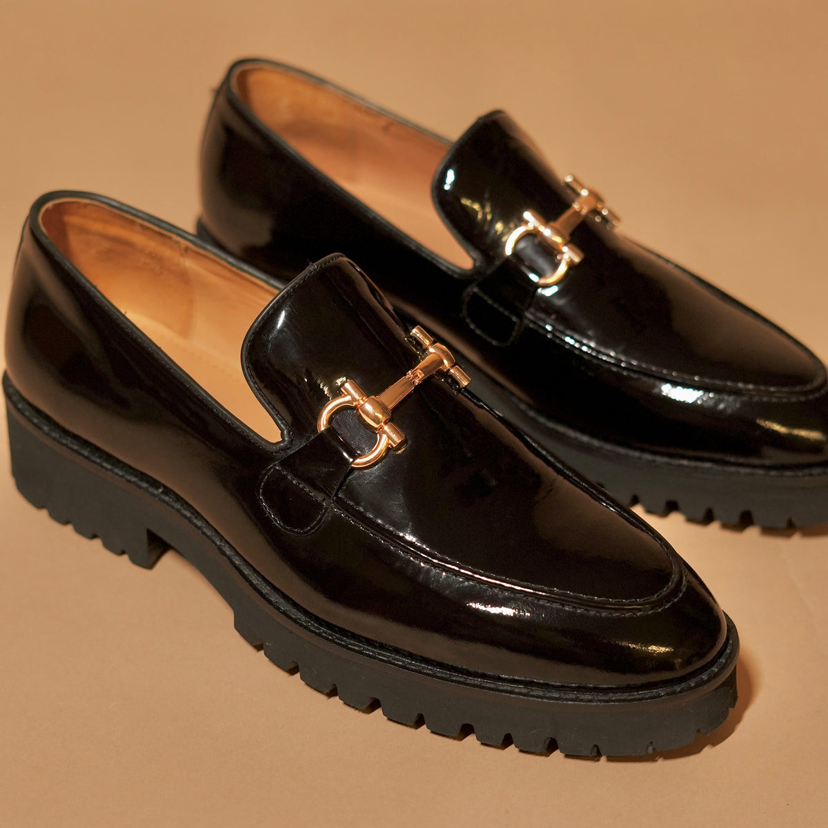 Mocassino Nero Oro – Black Patent Horsebit Loafers for Men 