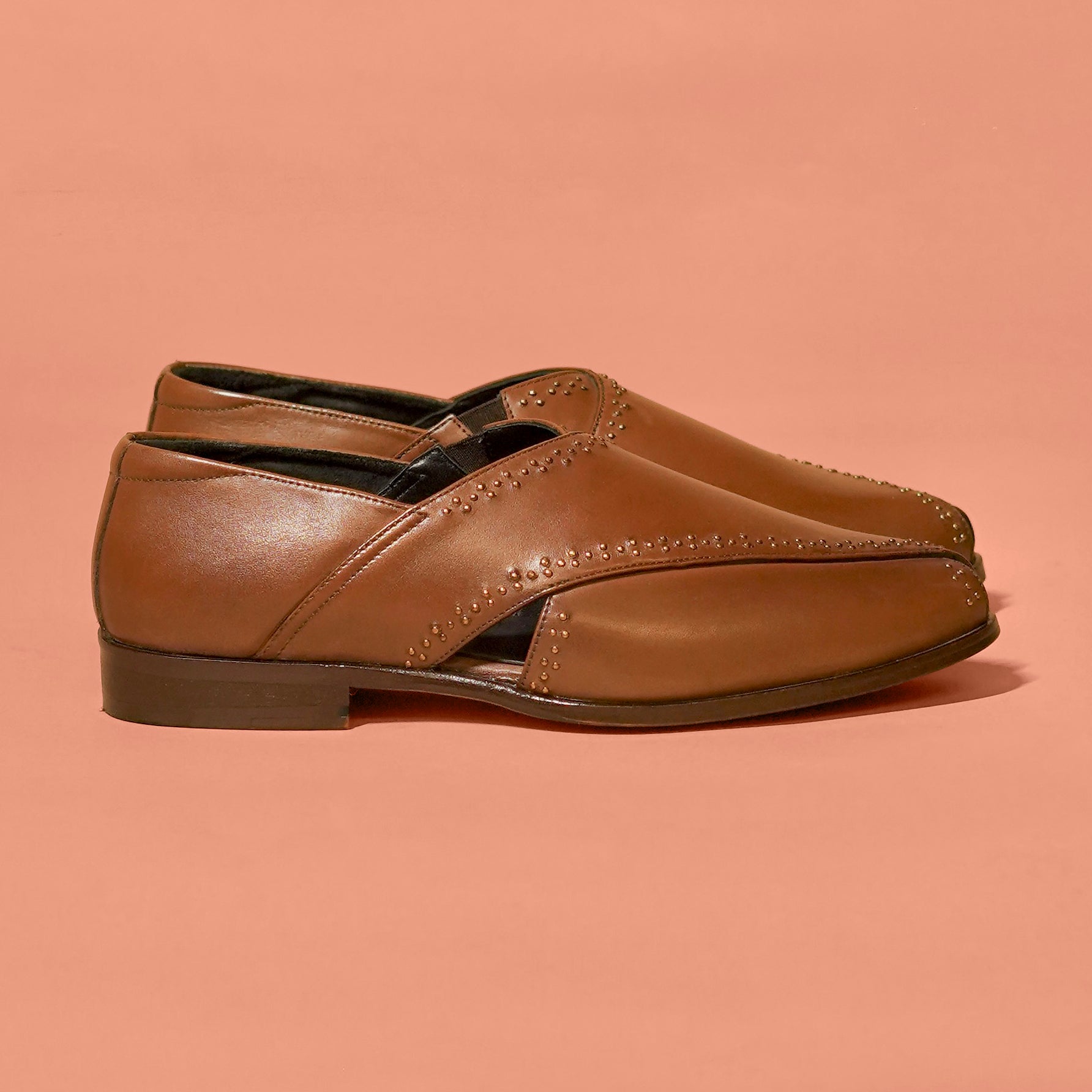 Pesha Rivetto | Dark Brown Peshawari-Style Leather Shoes for Men