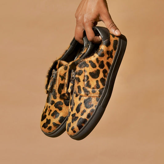 Close-up of leopard hair-on leather texture