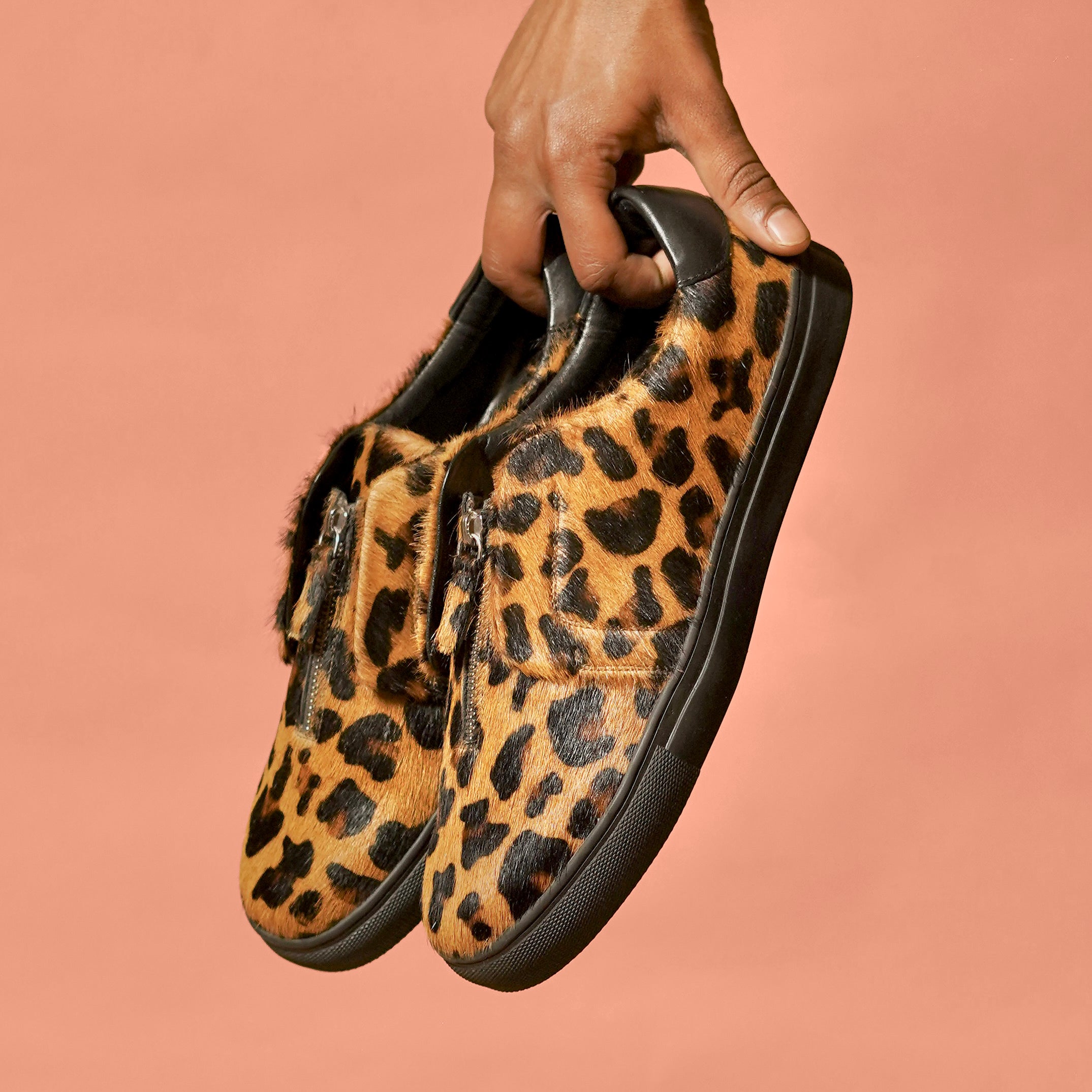 Pigro Leopardo Nero | Leopard Print Hair-On Leather Zip Shoes