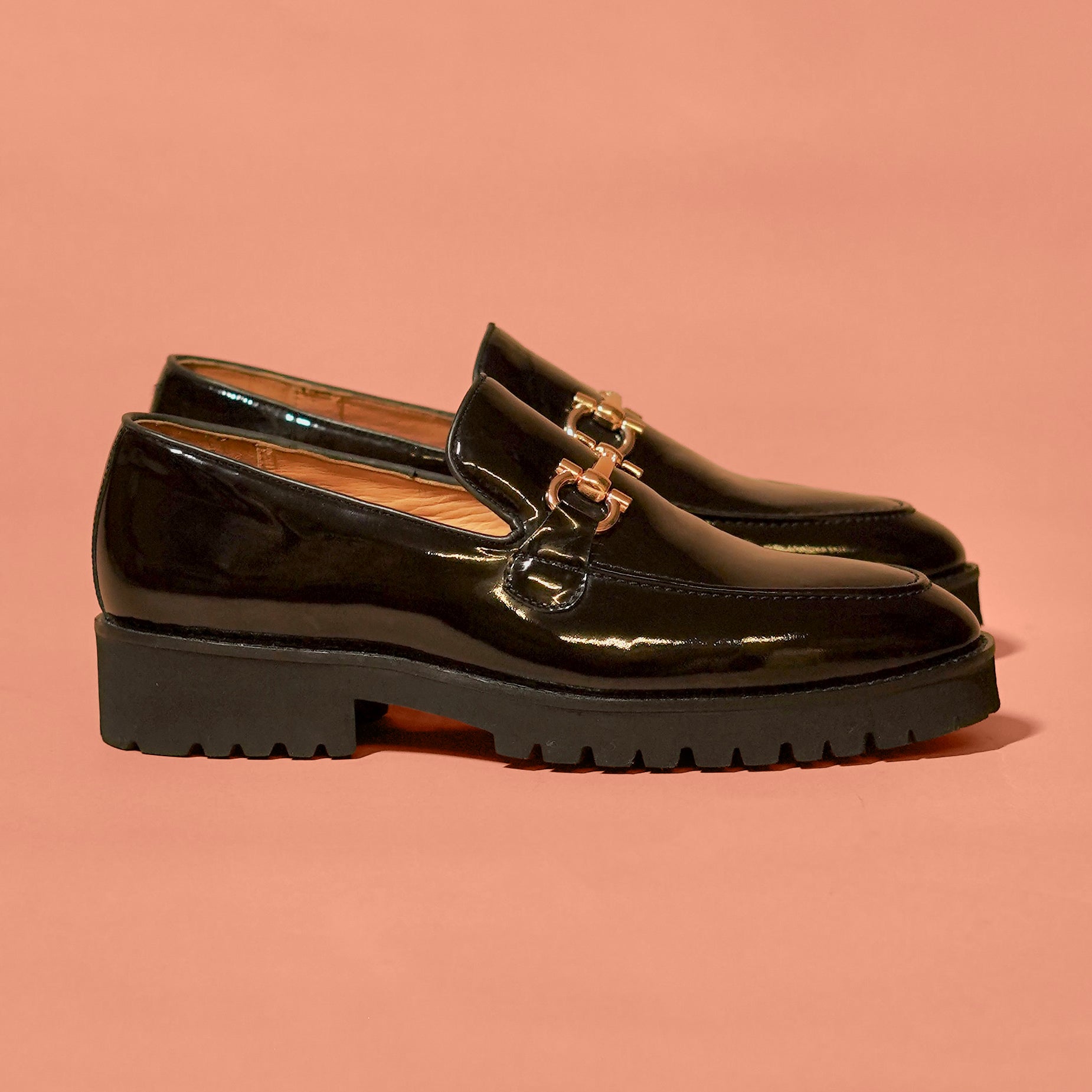 Moccasino Nero Oro | Black Patent Horsebit Loafers for Men