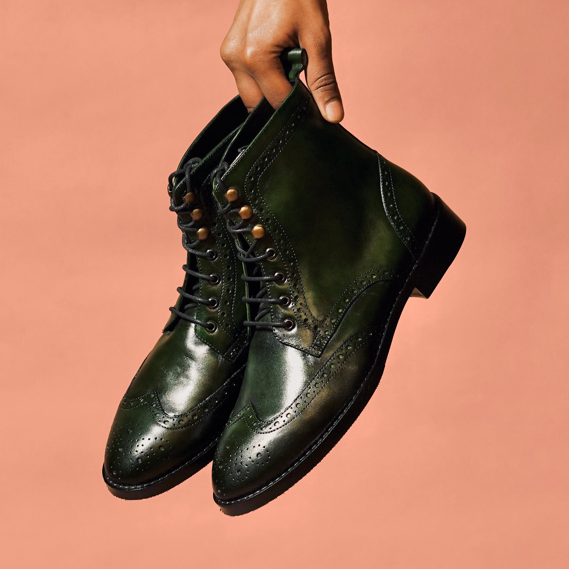 Sprazzo Verde Ombra | Dark Green Brogue Boots for Men