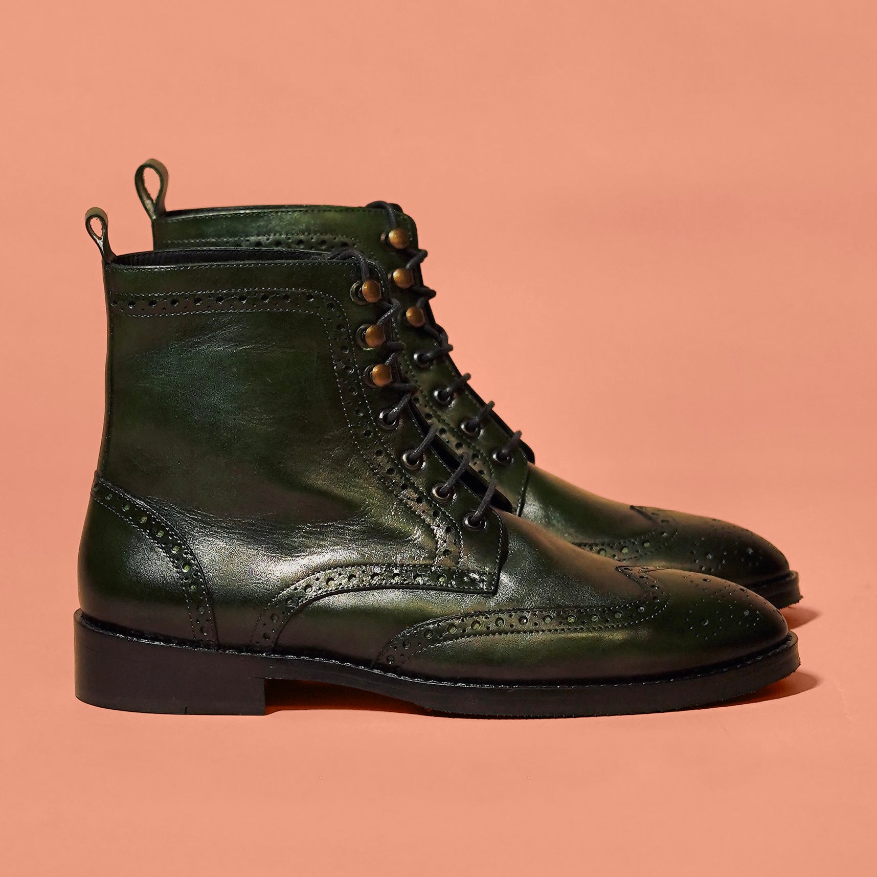 Sprazzo Verde Ombra | Dark Green Brogue Boots for Men