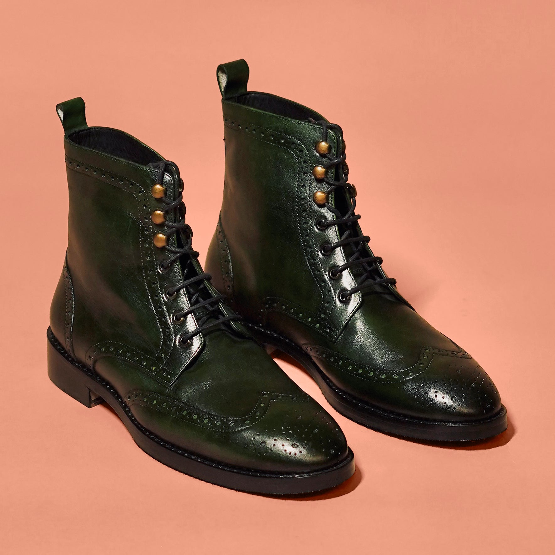 Sprazzo Verde Ombra | Dark Green Brogue Boots for Men