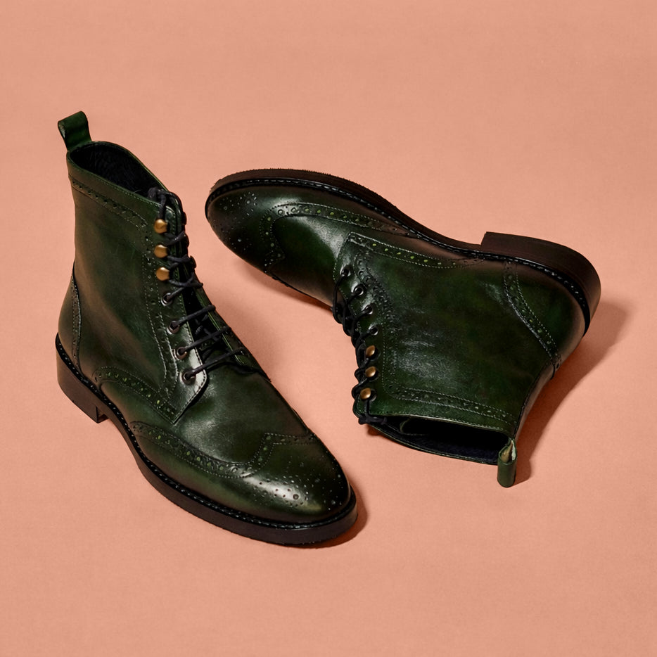Sprazzo Verde Ombra | Dark Green Brogue Boots for Men
