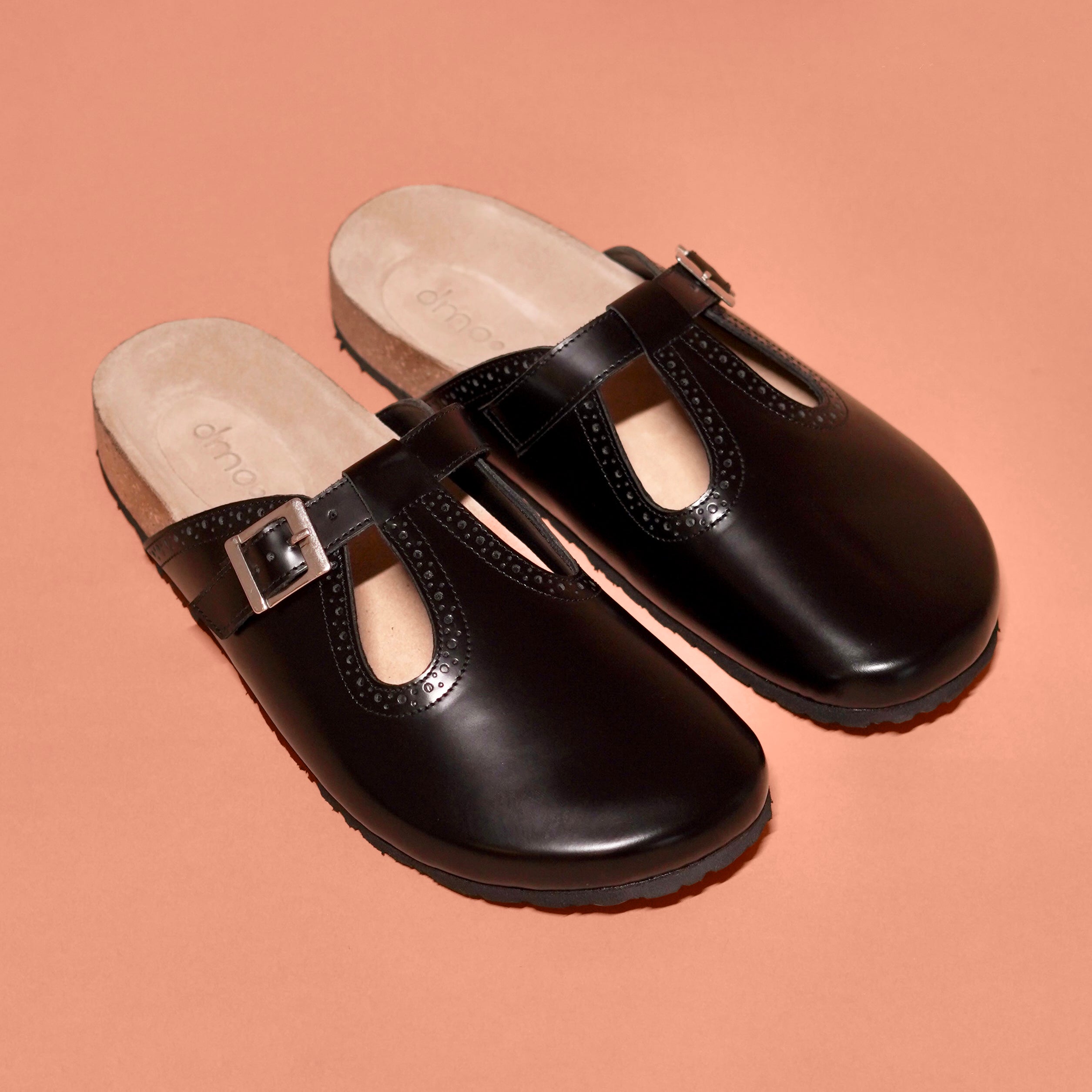 Hoffler Corko Caro | Glossy black leather mules