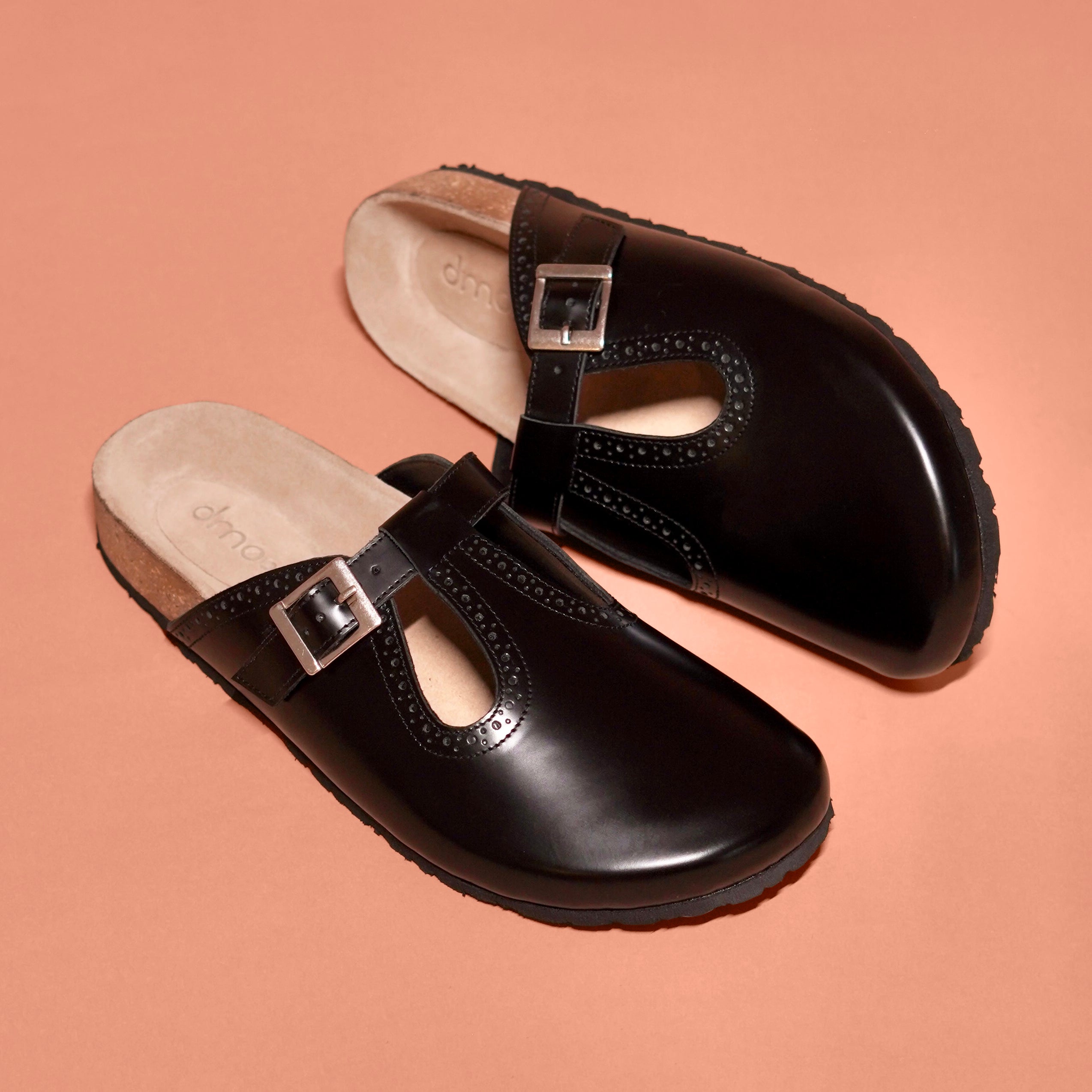 Hoffler Corko Caro | Glossy black leather mules