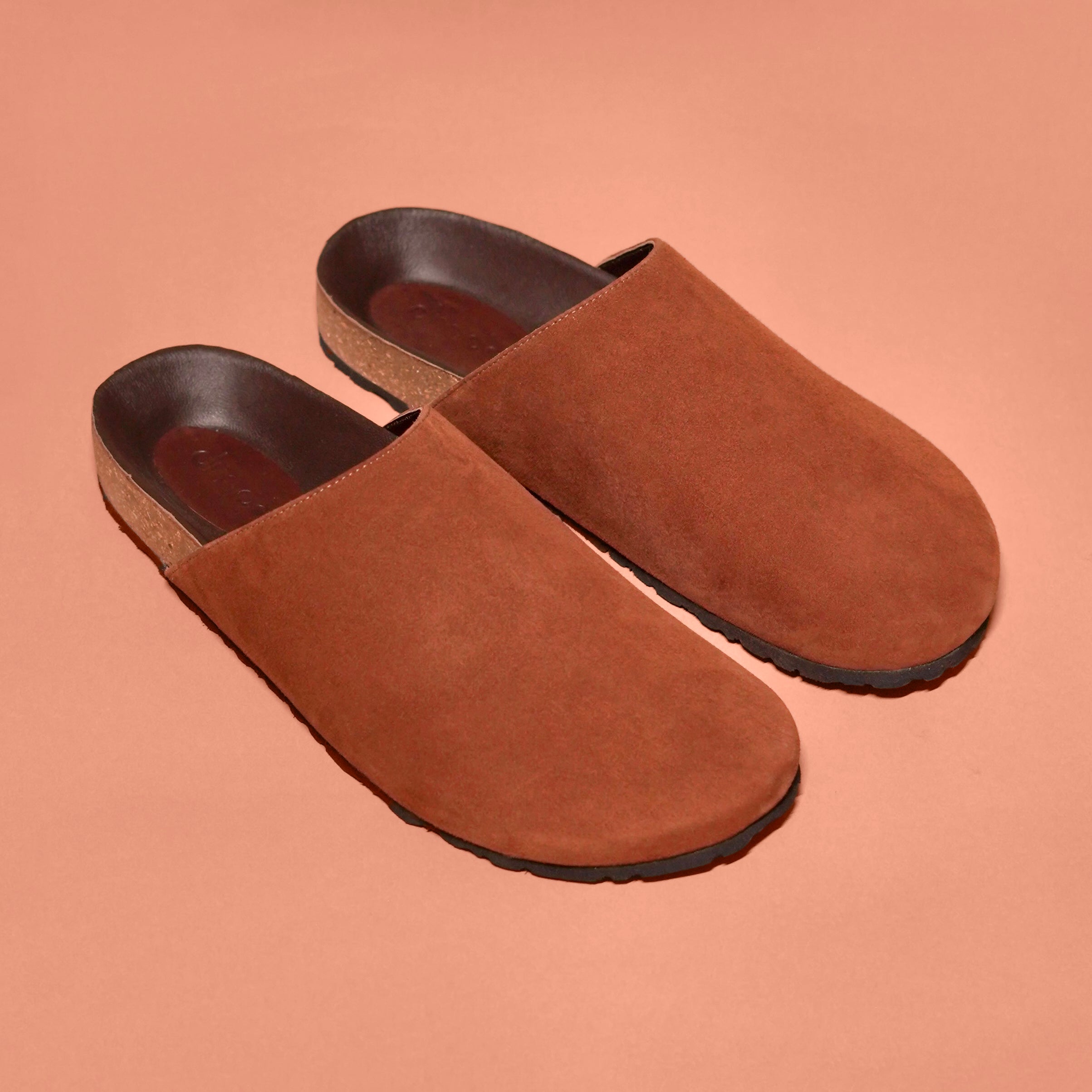 Hoffler Corko Tobacco | Tobacco coloured suede mules
