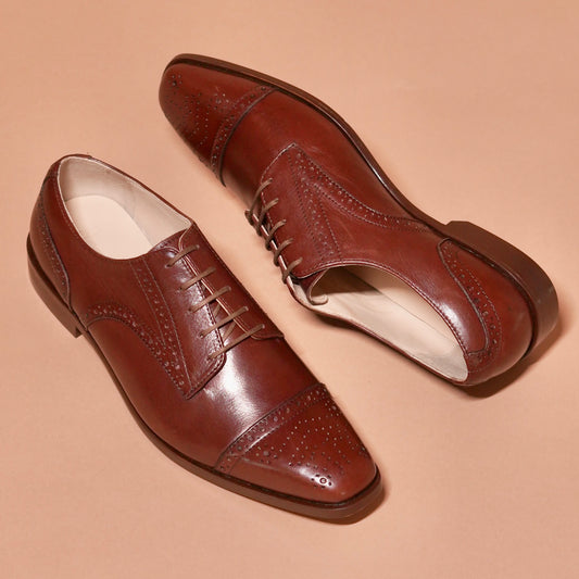 Close-up of Bruno Piazzo’s brogue detailing and anti-skid leather sole
