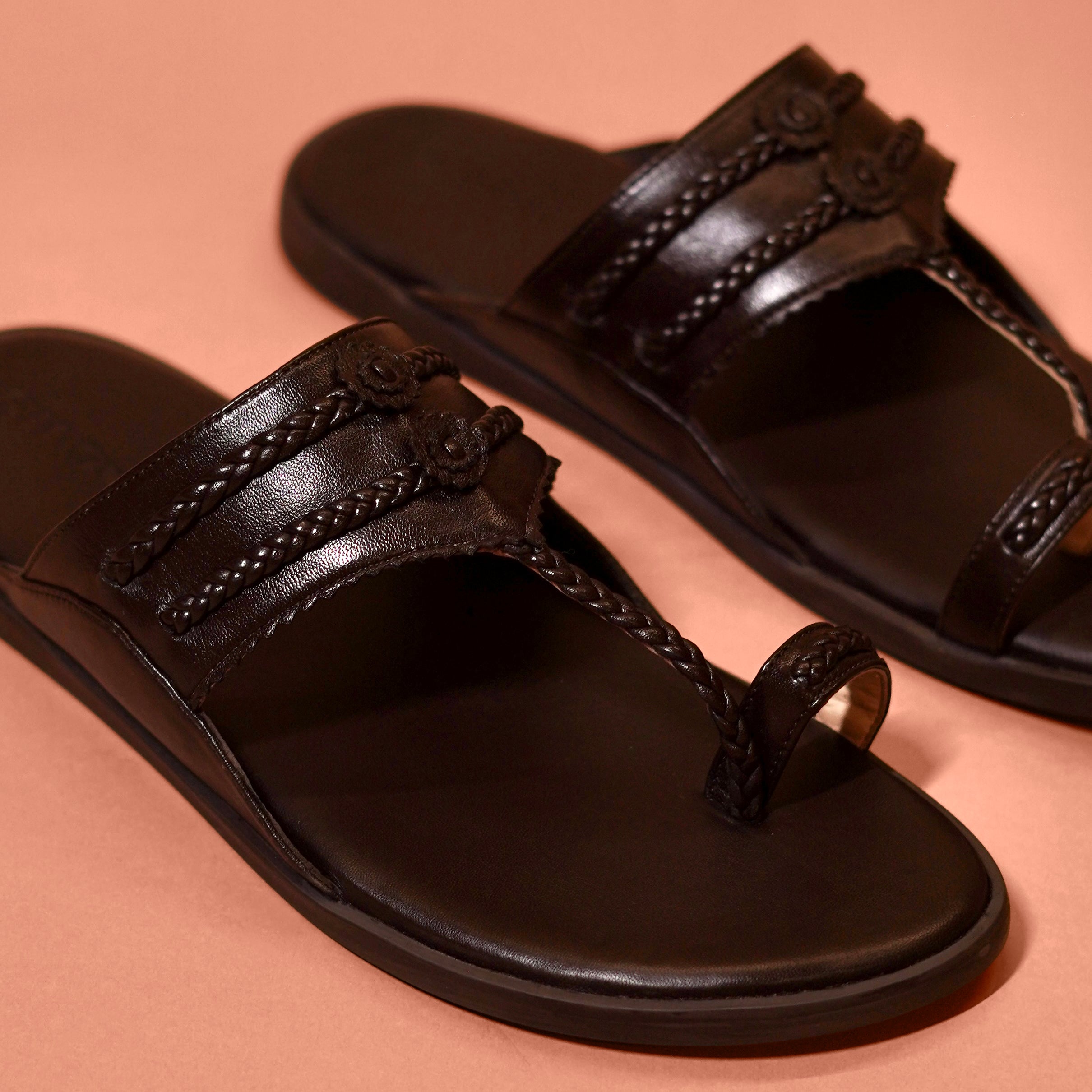 Pelle Kolho Nox – Dark Brown Braided Kolhapuri Chappal for Men