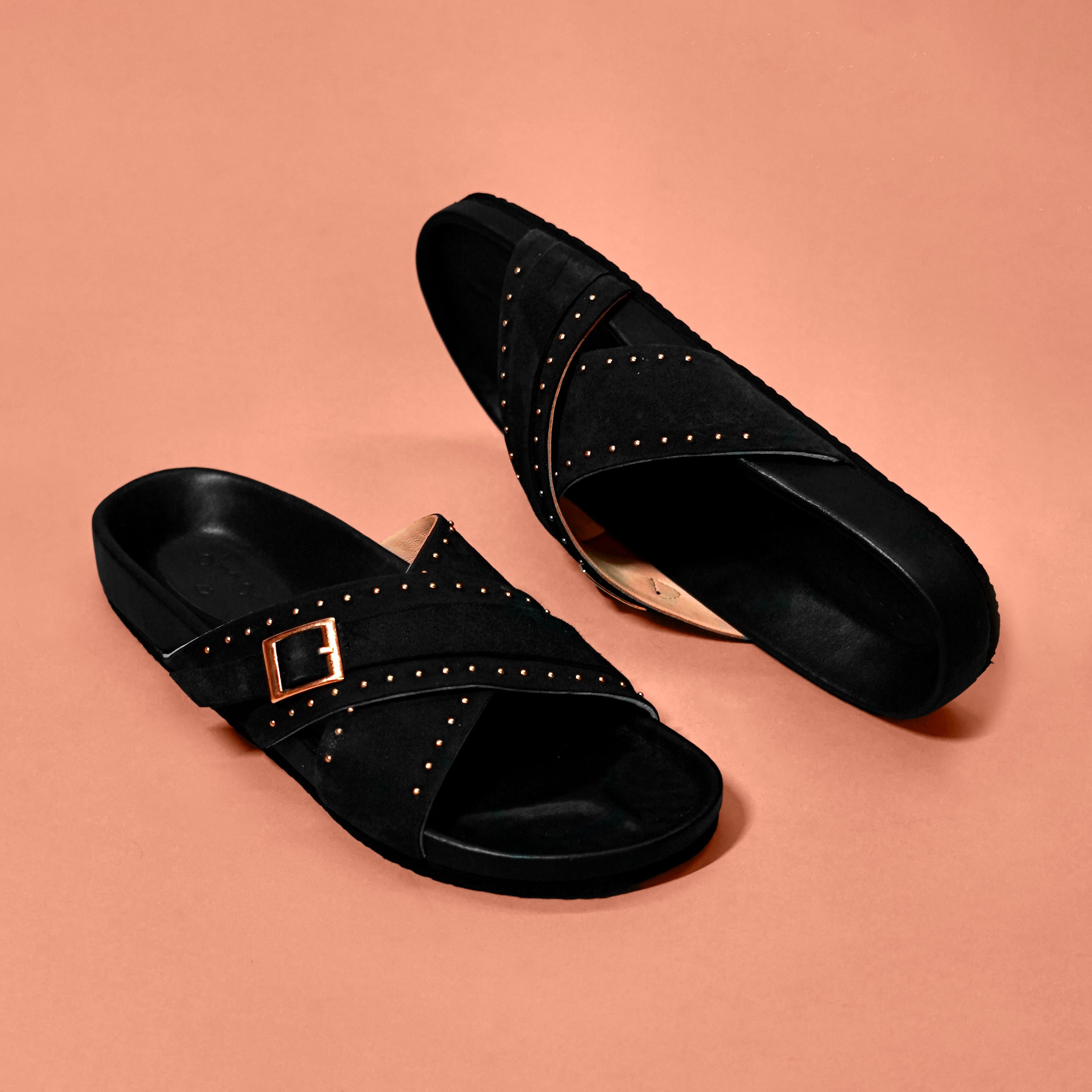 Corko Ferro Nero – Black Suede Cross Cork Sandals for Men