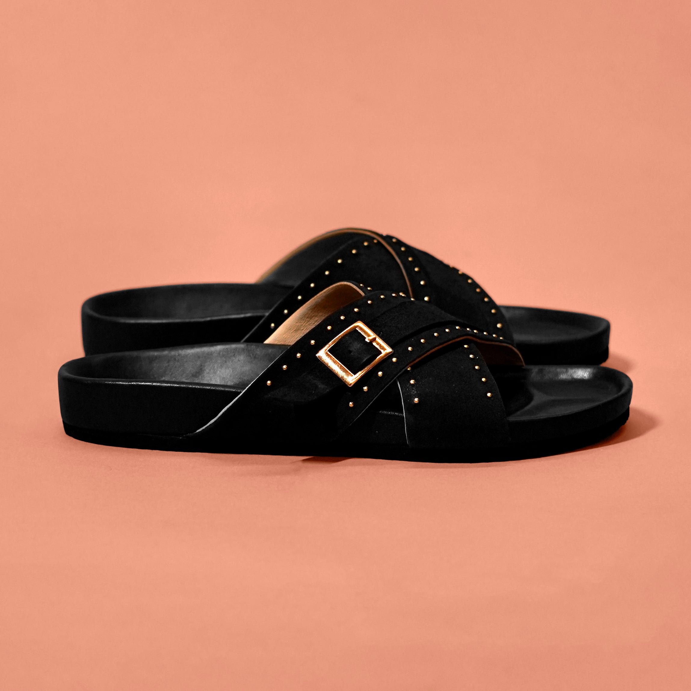 Corko Ferro Nero – Black Suede Cross Cork Sandals for Men