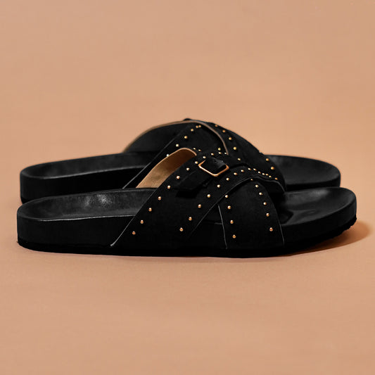 Cross strap sandal with rivet detail