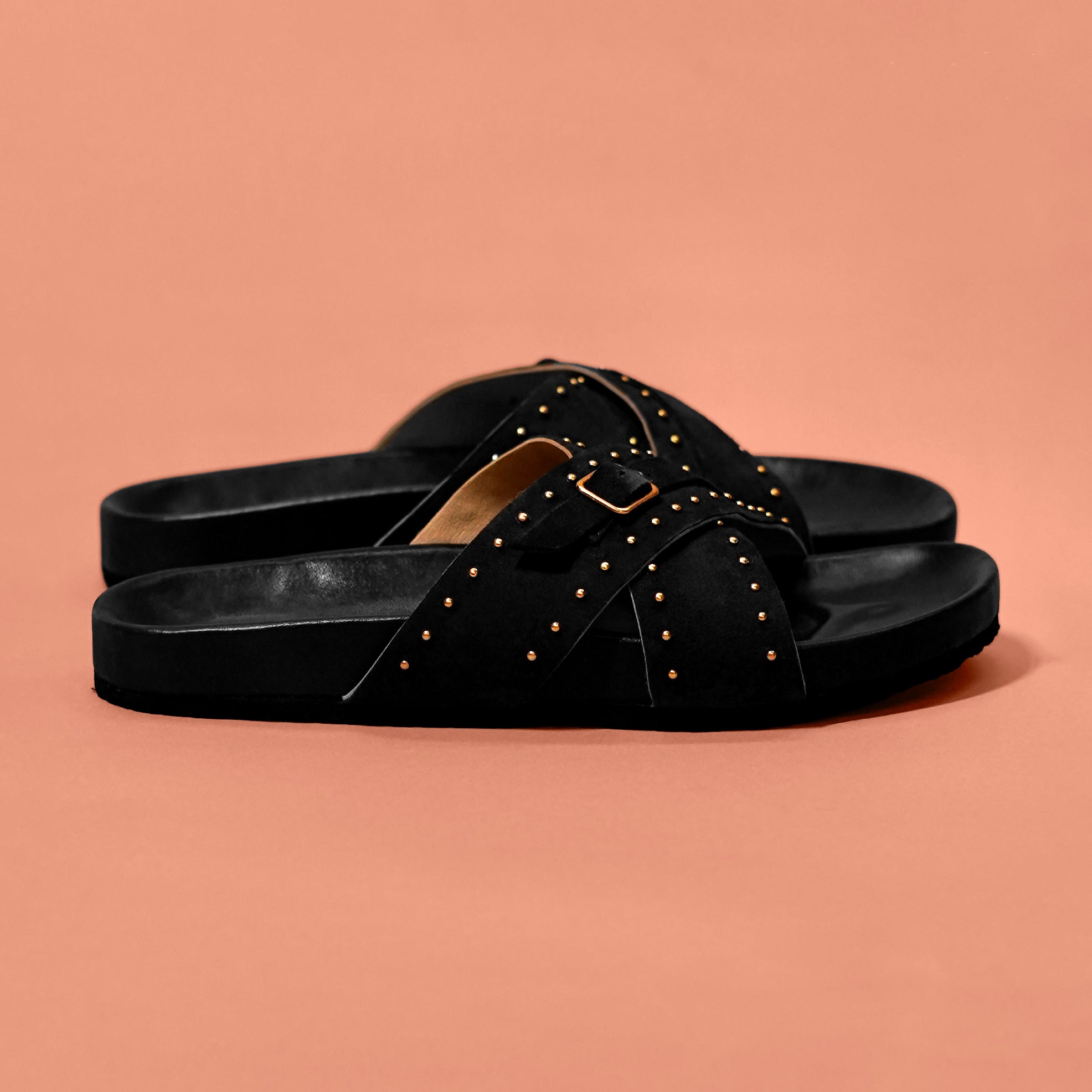 Corko Riva Nera – Black Suede Strappy Cork Sandals for Women