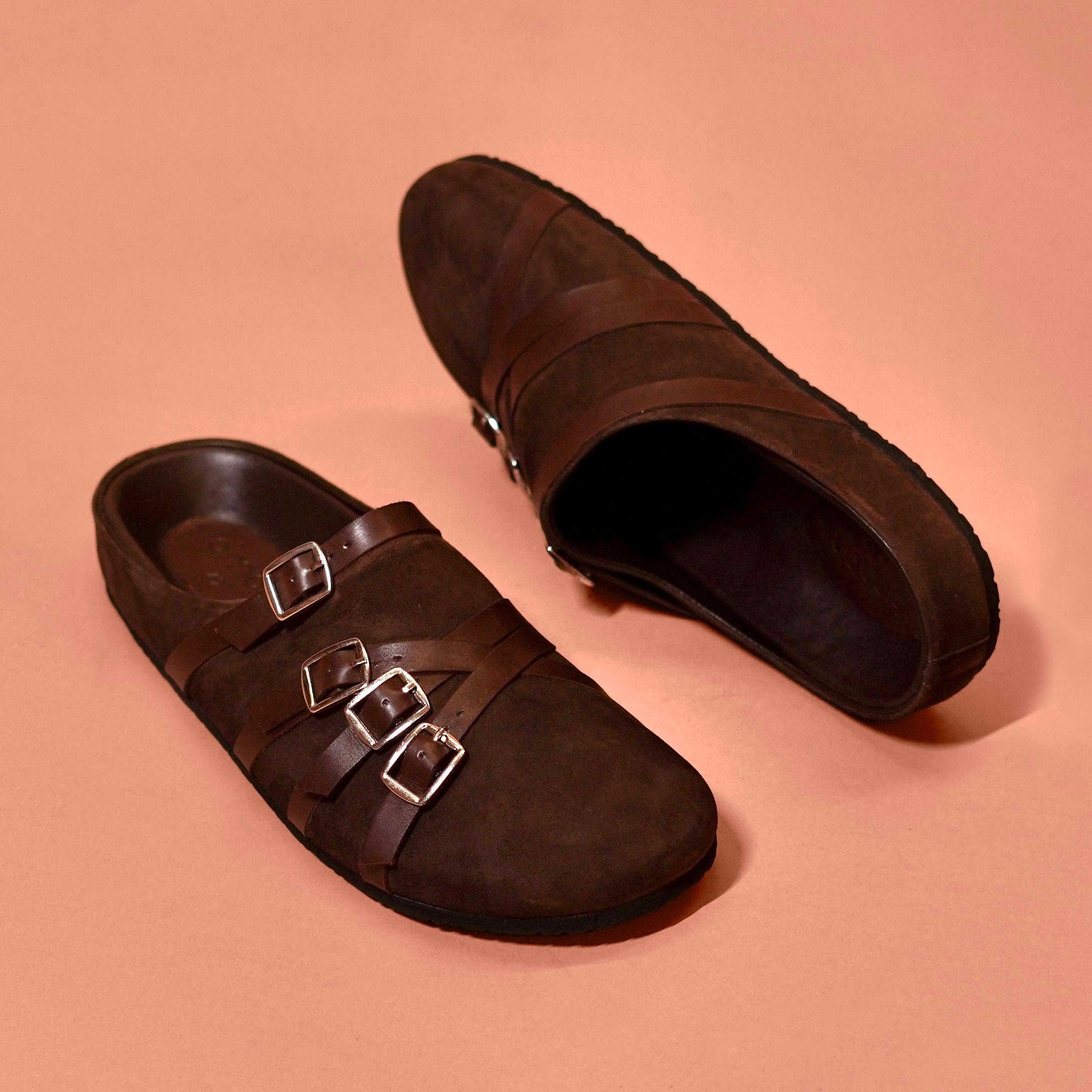 Corko Strapo – Brown Leather Strap Clogs for Men