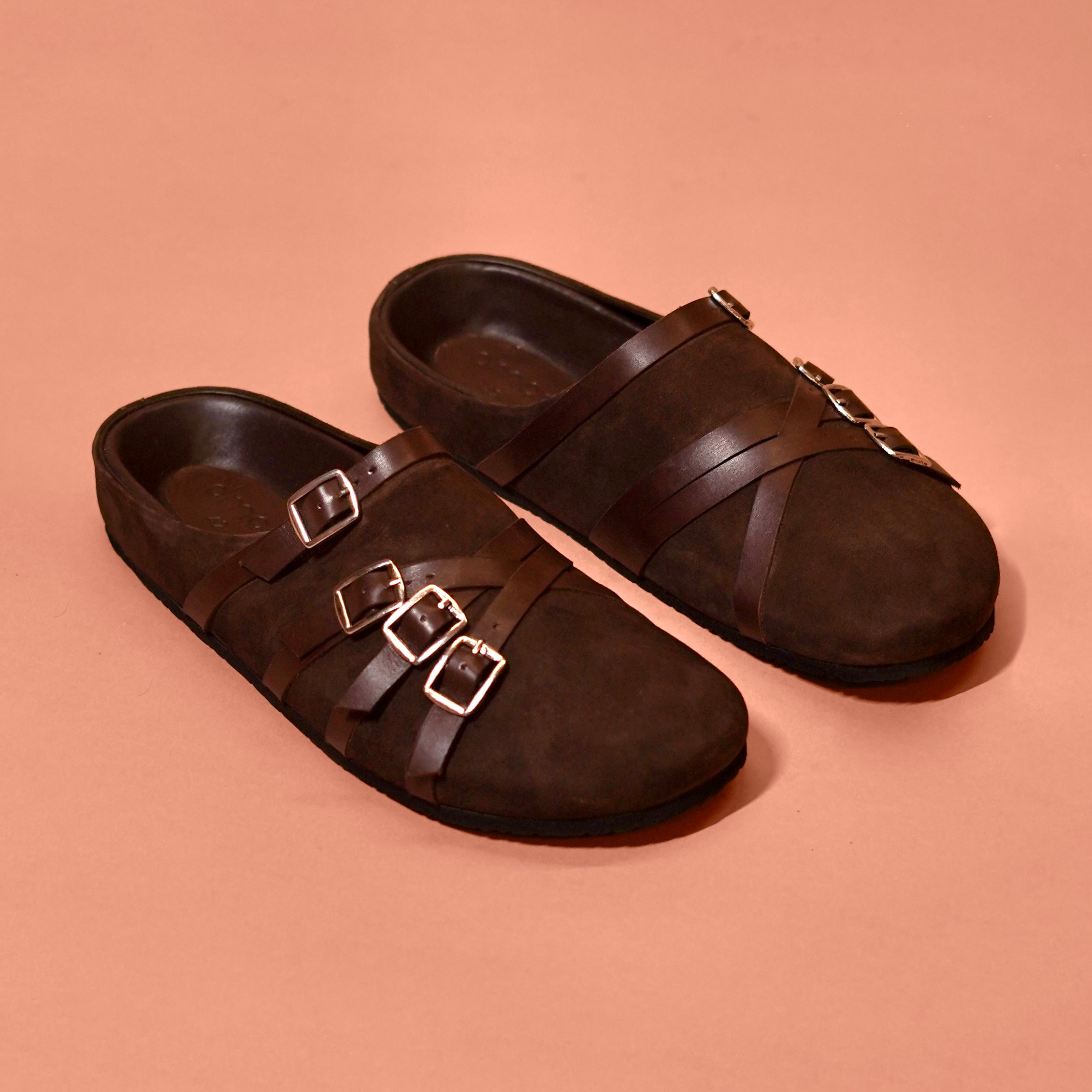 Corko Strapo – Brown Leather Strap Clogs for Men