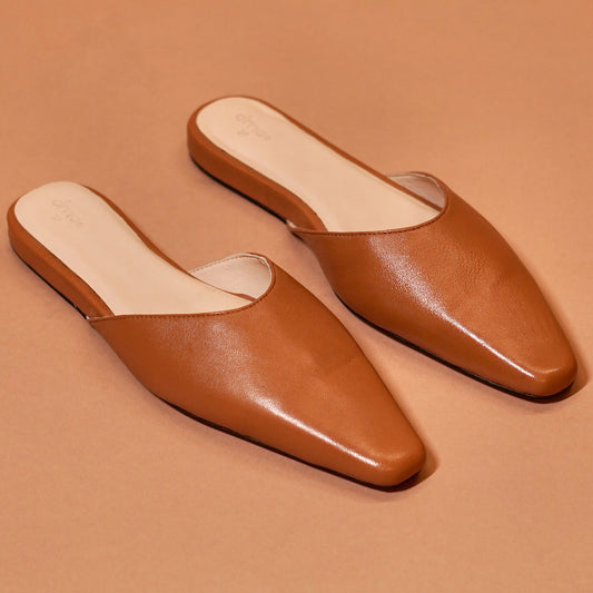 Tan square-toe mules for women