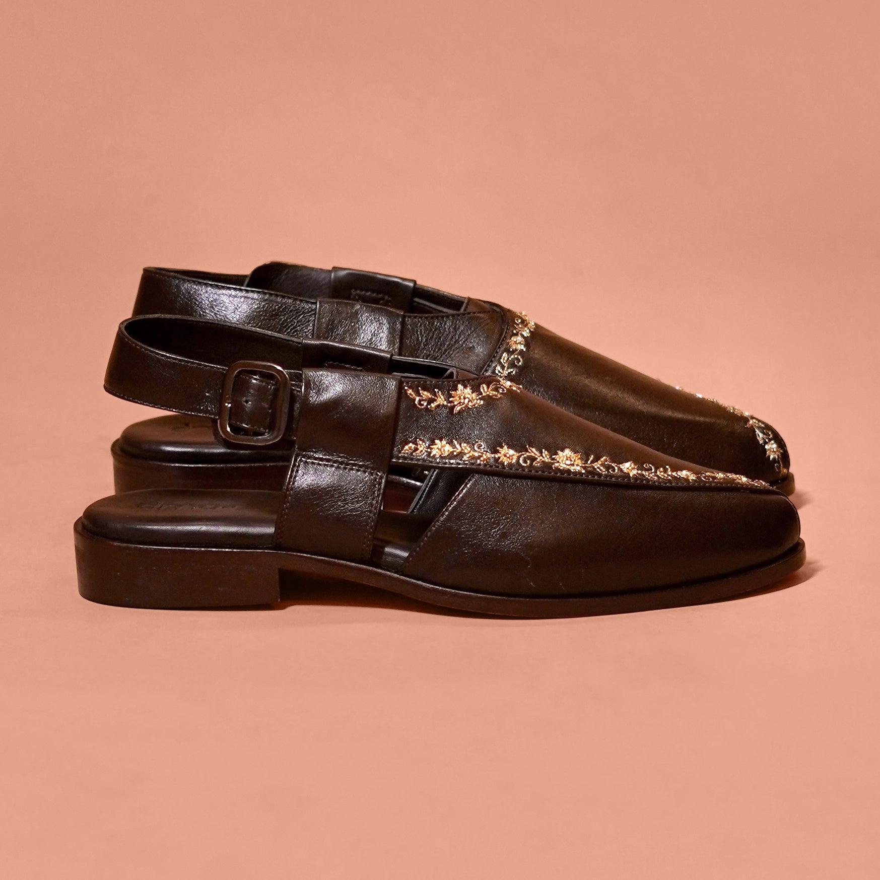Pesha Ricamo Bruno – Dark Brown Embroidered Peshawari Sandals for Men