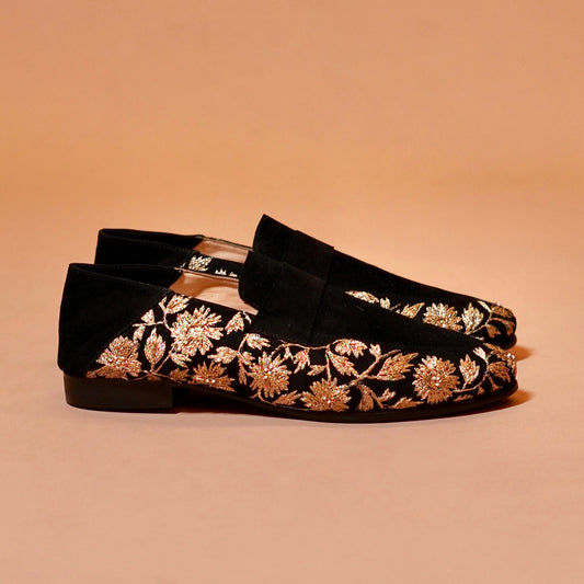 Gold embroidery detail loafer