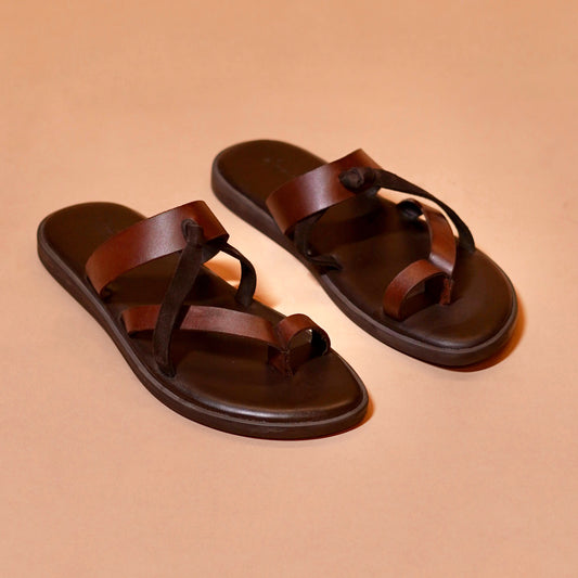 Brown leather slide sandal for men