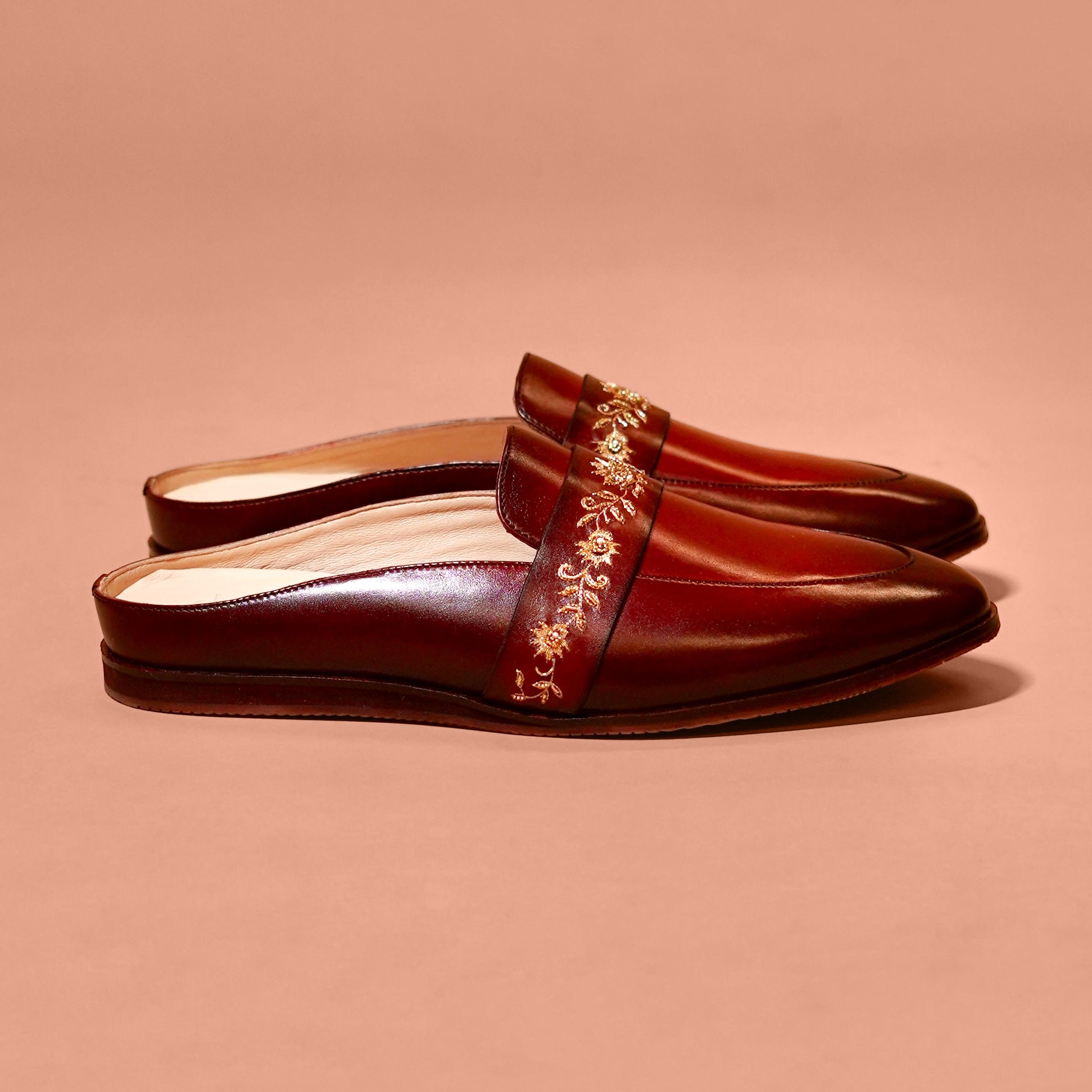 Hoffler Ricamo Rosso – Maroon Embroidered Mules for Men