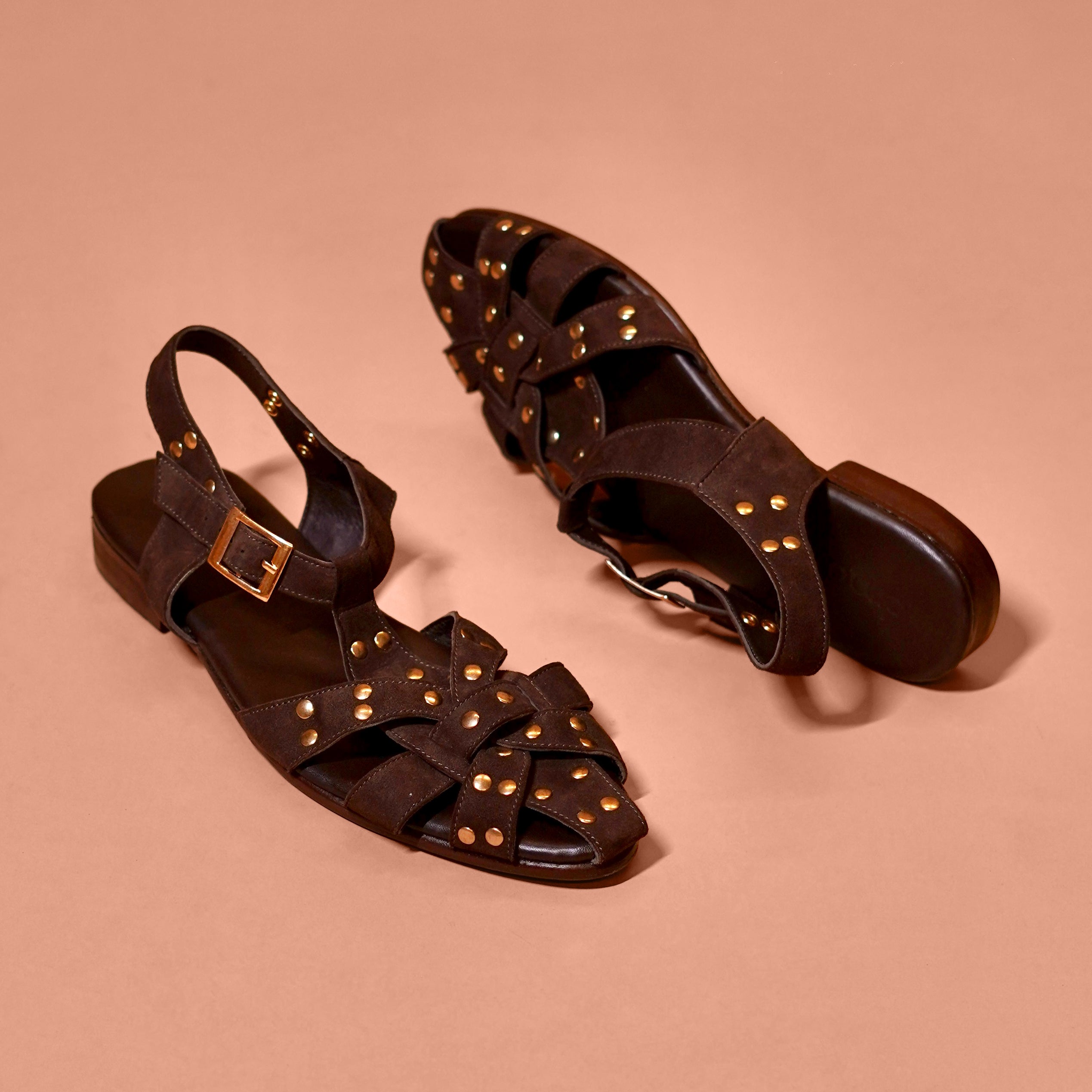 Pelle Bruno Rivo – Dark Brown Studded Leather Slingback Sandal for Men