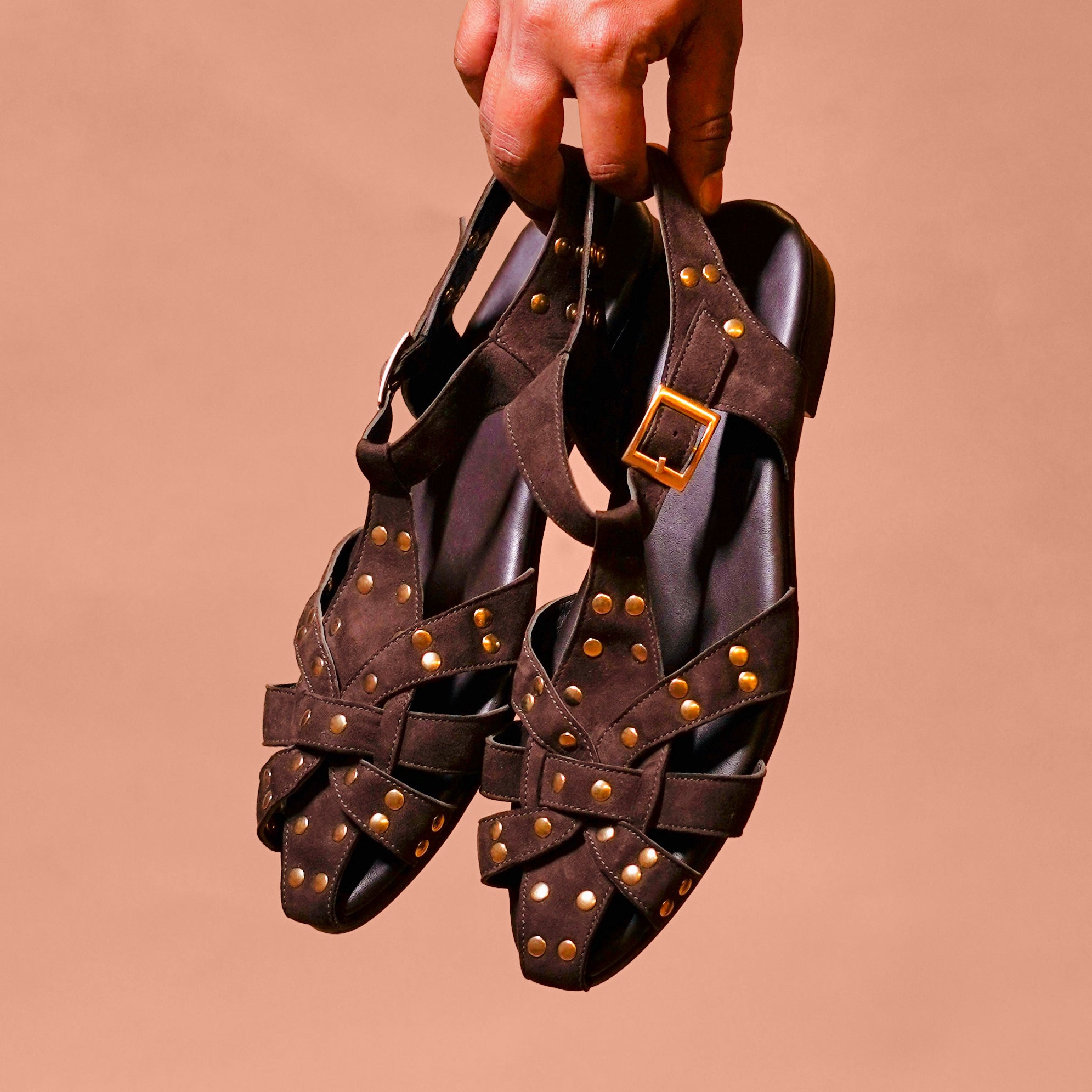 Pelle Bruno Rivo – Dark Brown Studded Leather Slingback Sandal for Men