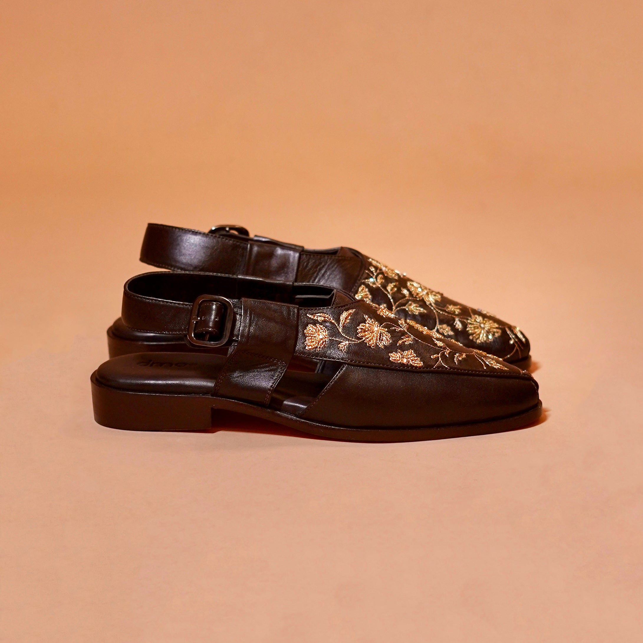 Floral embroidery leather sandals