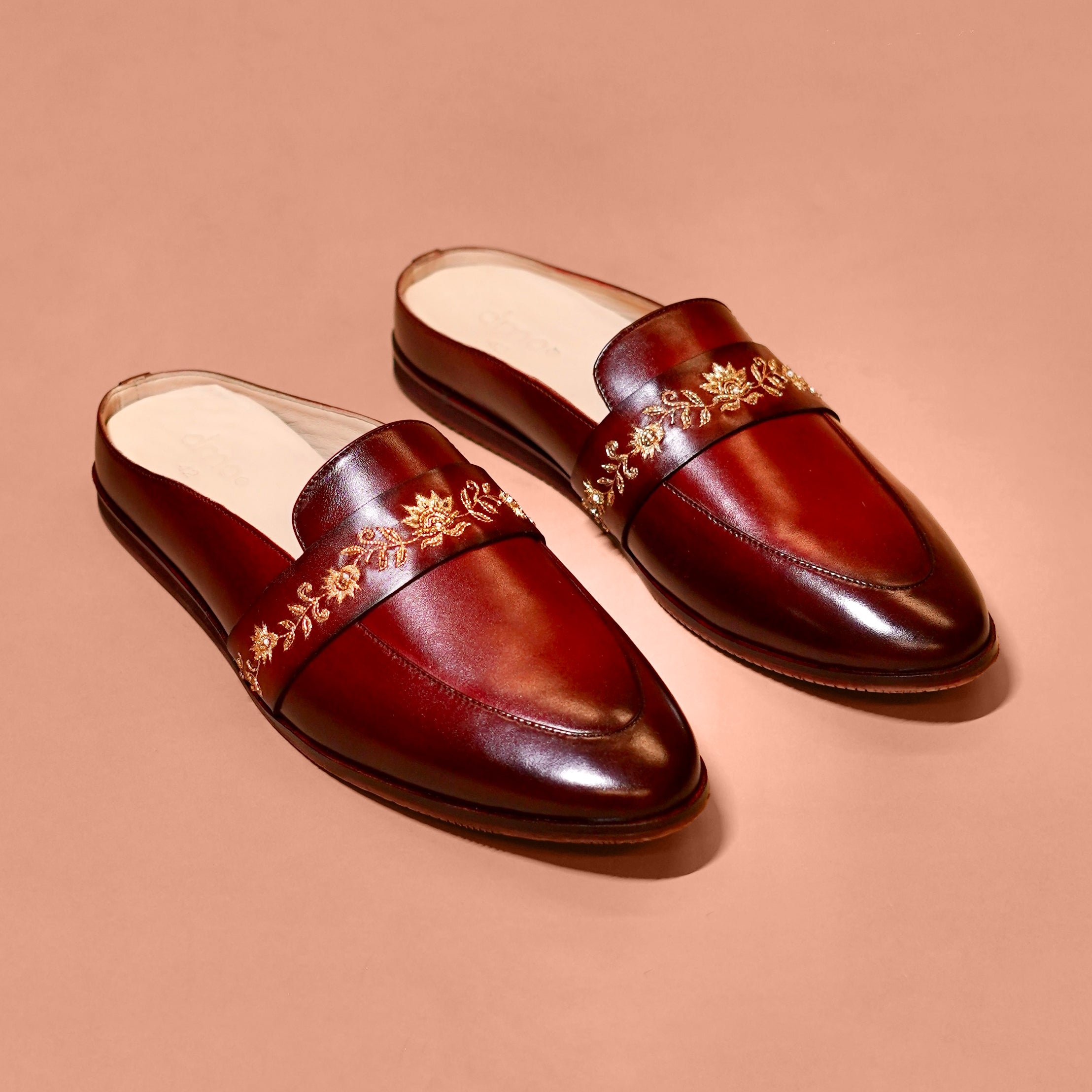 Hoffler Ricamo Rosso – Maroon Embroidered Mules for Men