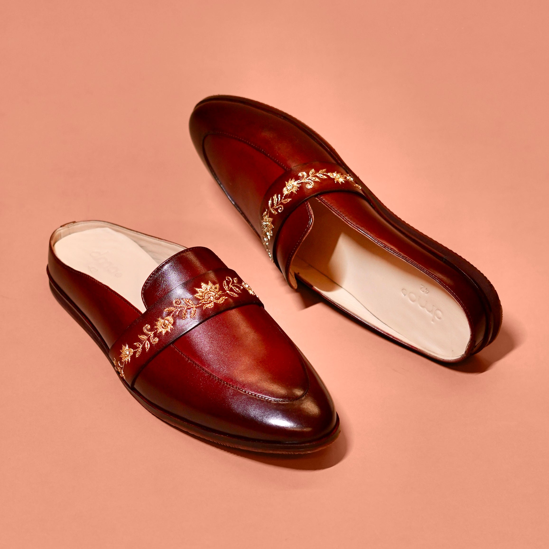 Hoffler Ricamo Rosso – Maroon Embroidered Mules for Men