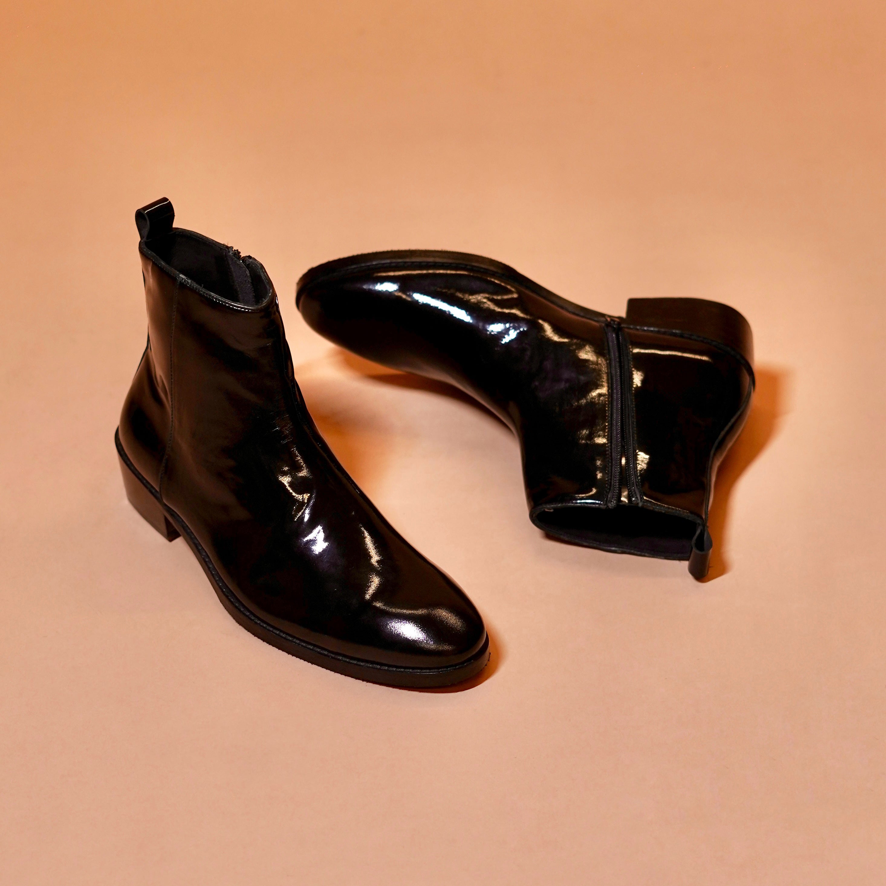 Sprazzo Nero Lucido – Black Patent Leather Zip Boot for Men
