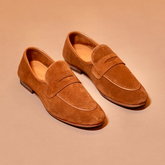 Tan suede loafers for men