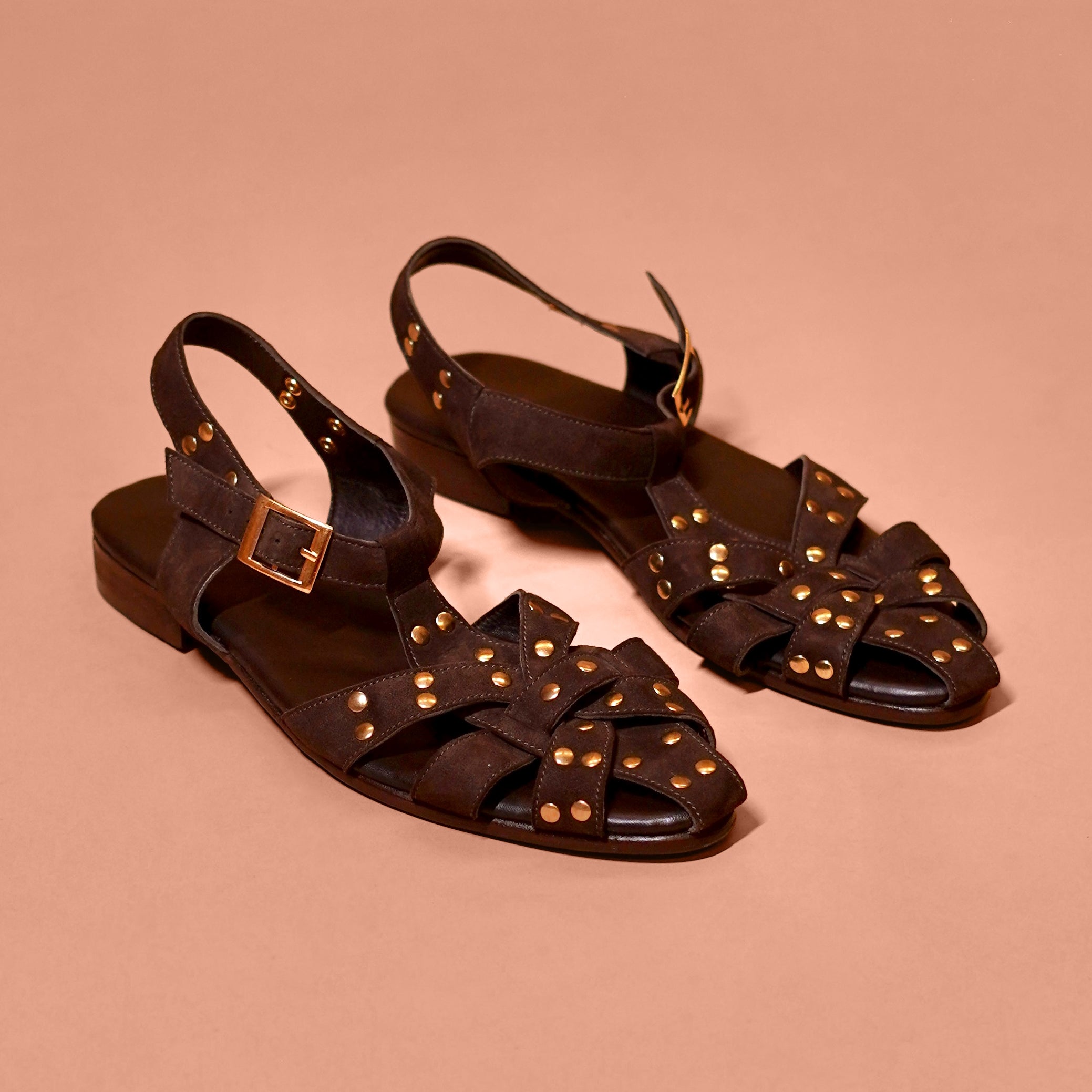 Pelle Bruno Rivo – Dark Brown Studded Leather Slingback Sandal for Men
