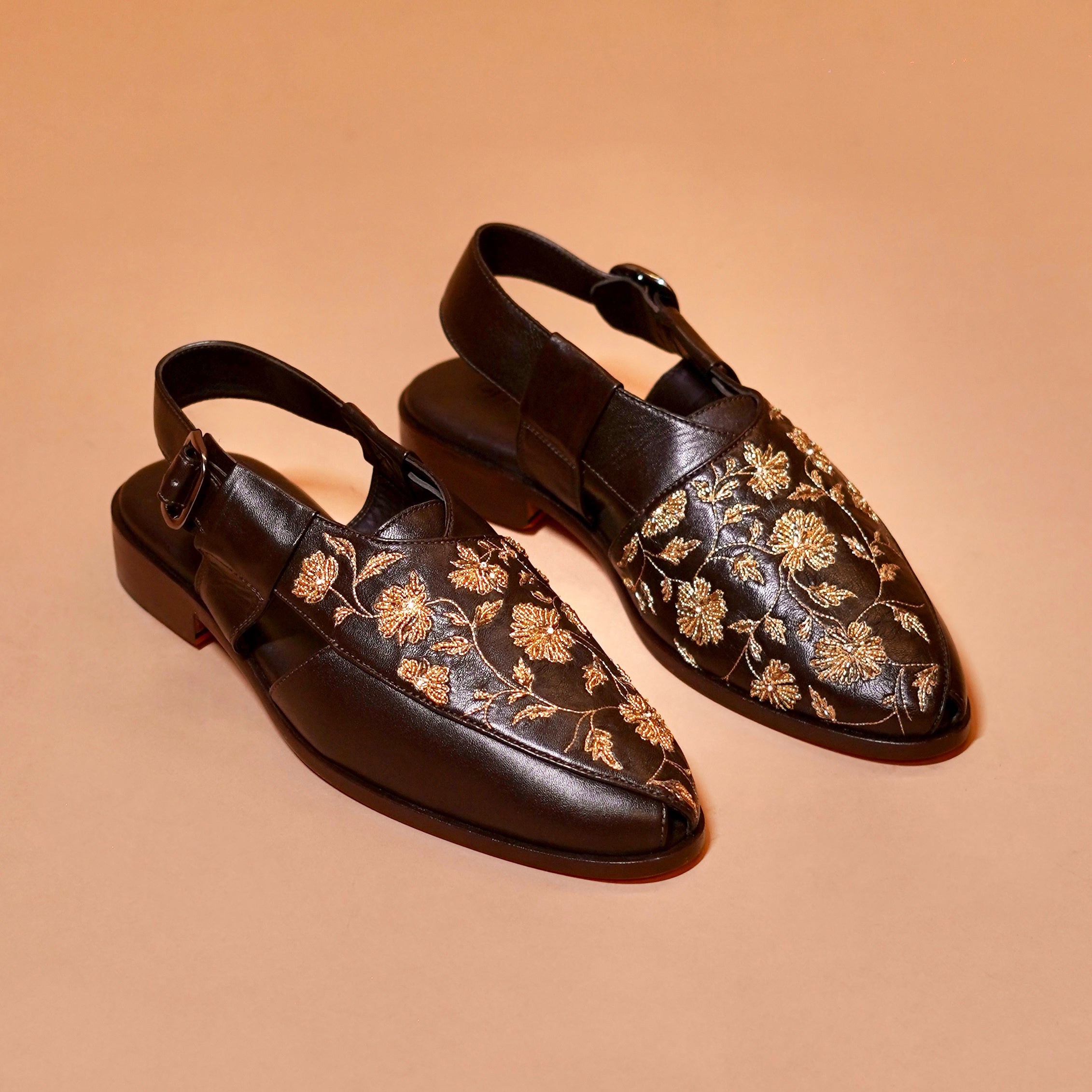 Brown embroidered Peshawari sandals for men