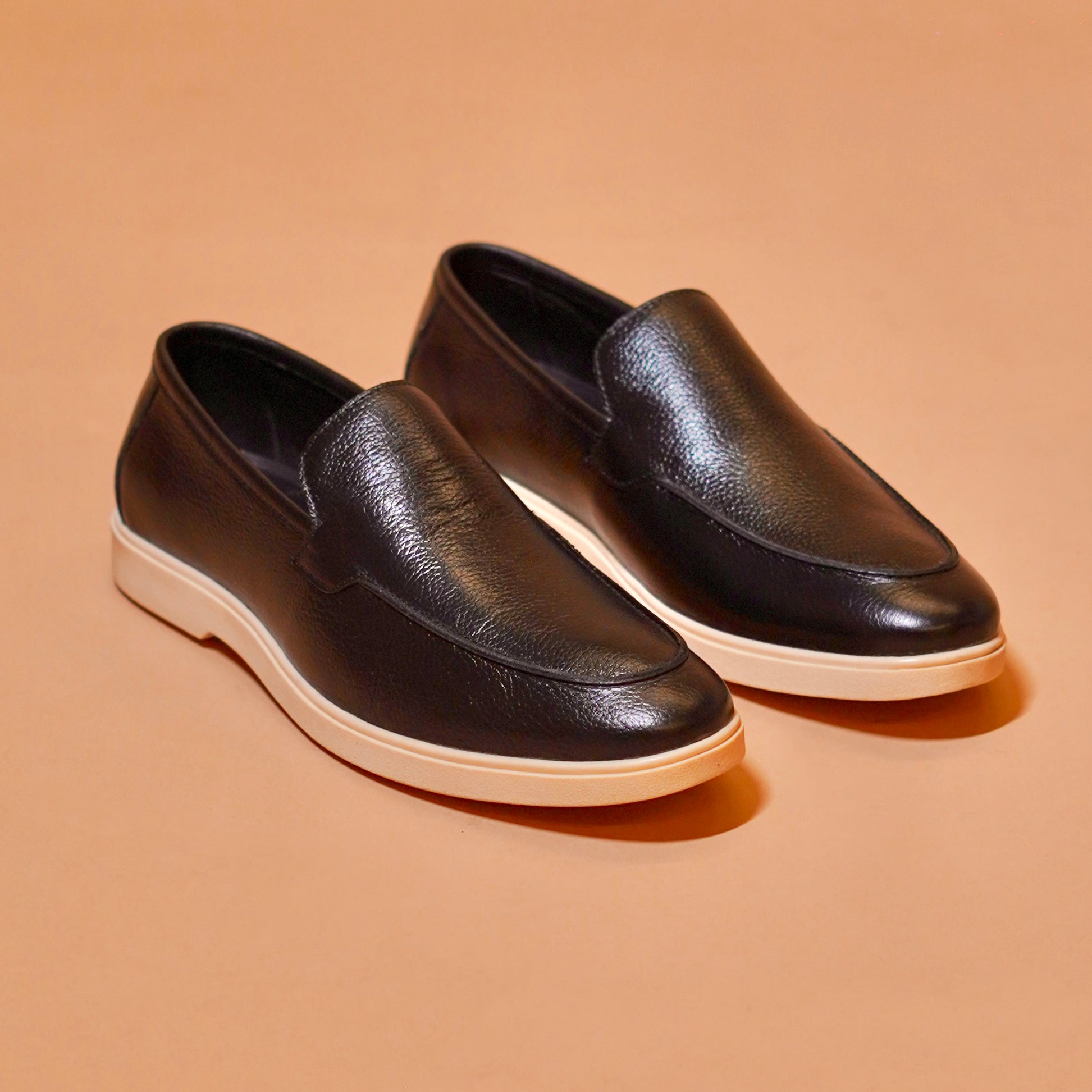 Black leather loafers for men