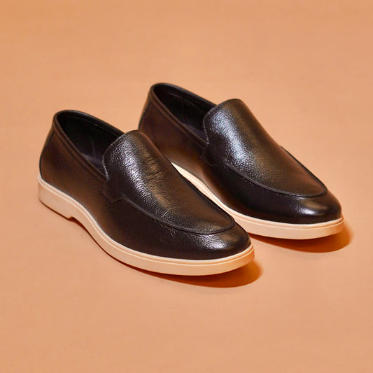 Black leather loafers for men