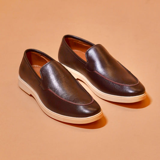 Dark brown leather loafers for men