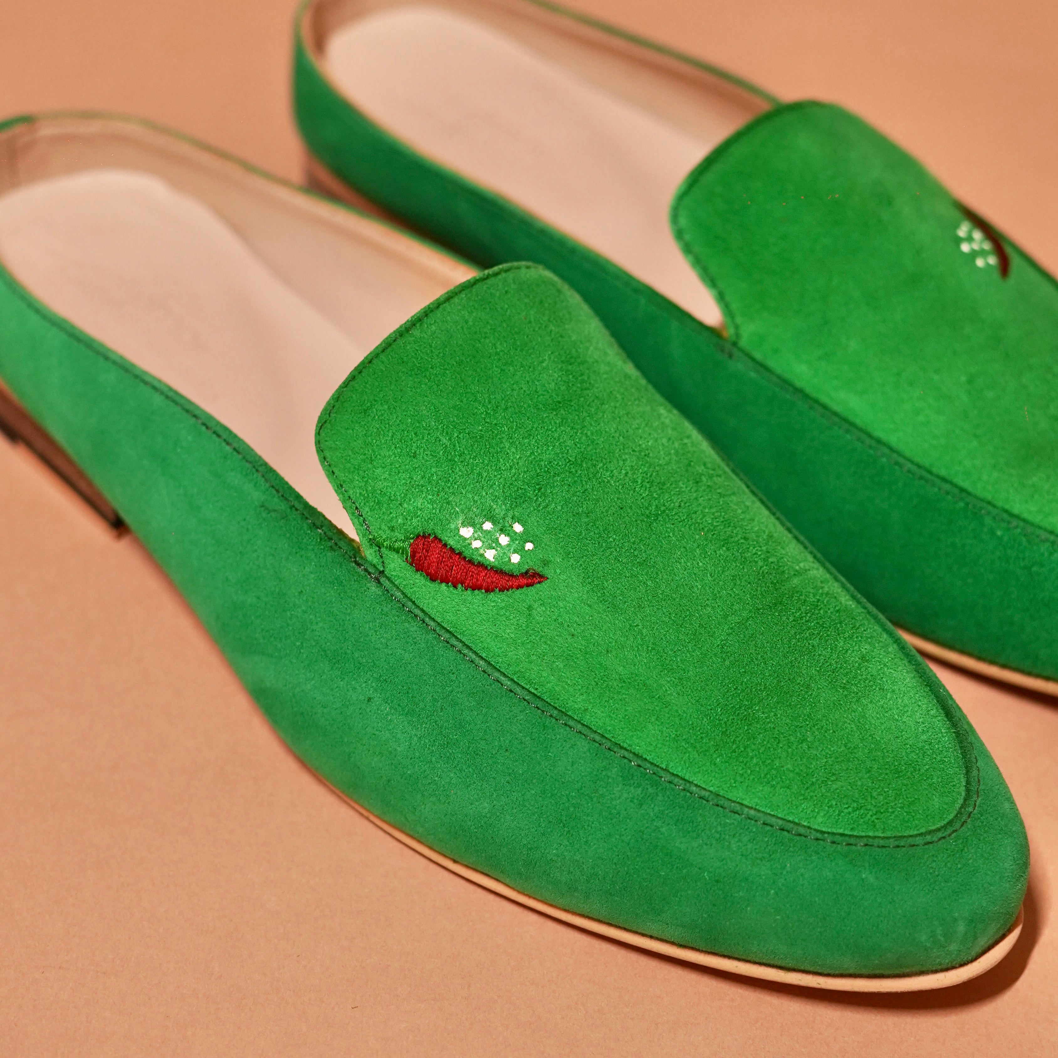 Close-up of chilli and salt stitched motif on Margarita Mule