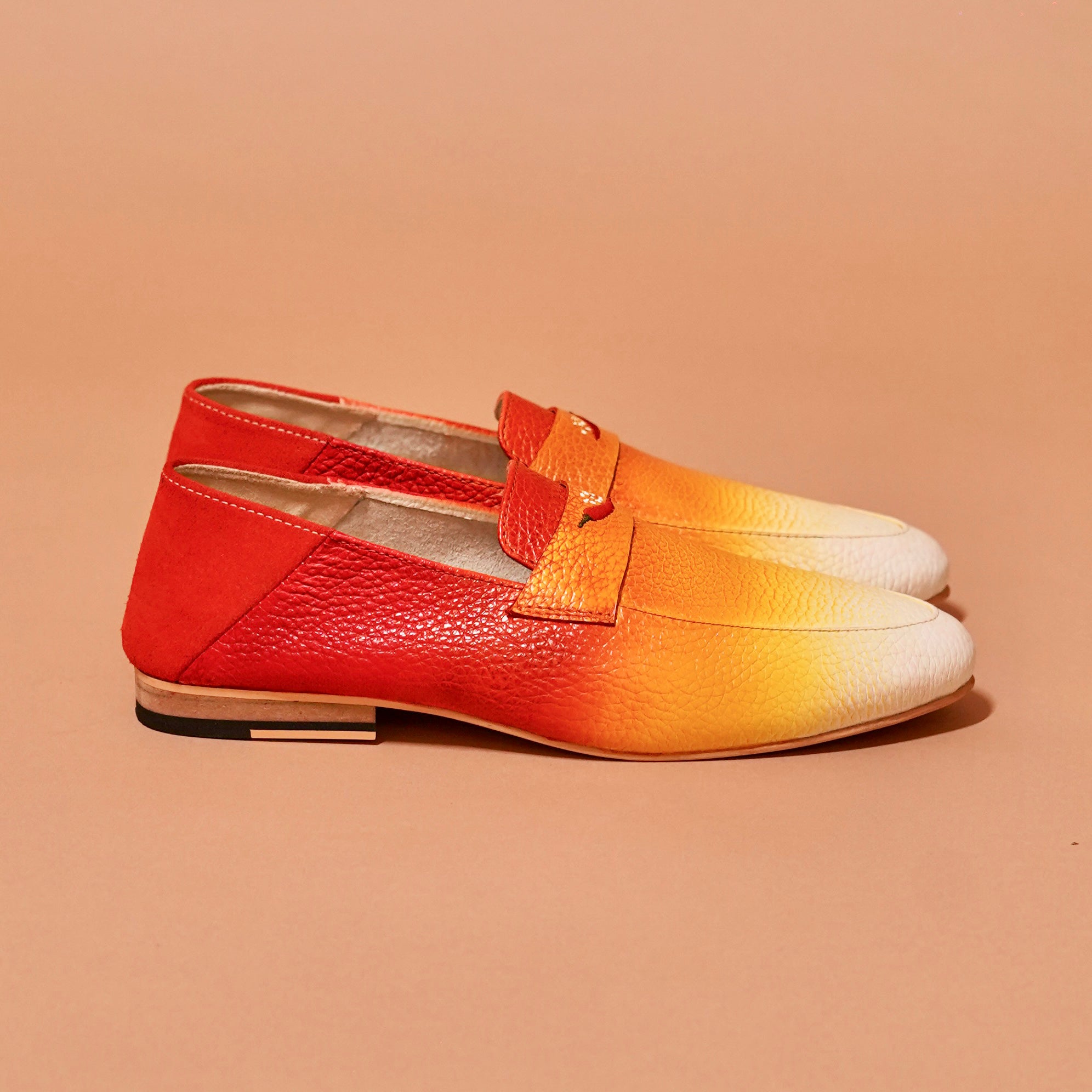 Side view of Sunset Loafer showing ombré gradient and embroidery