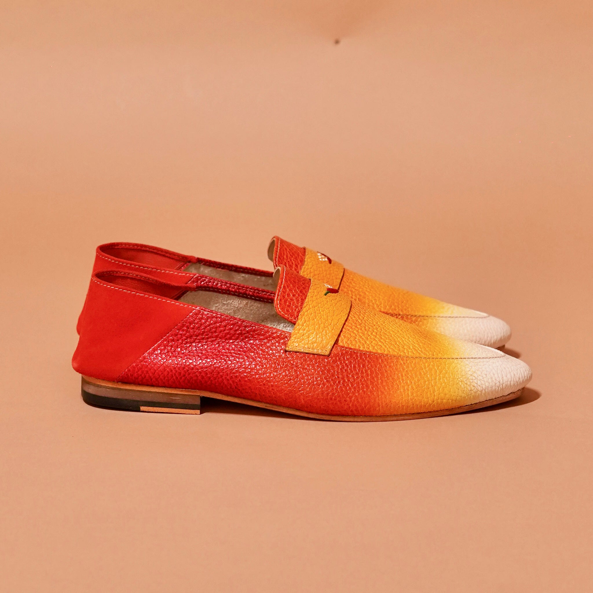 Side view of Sunset Loafer showing ombré gradient and embroidery