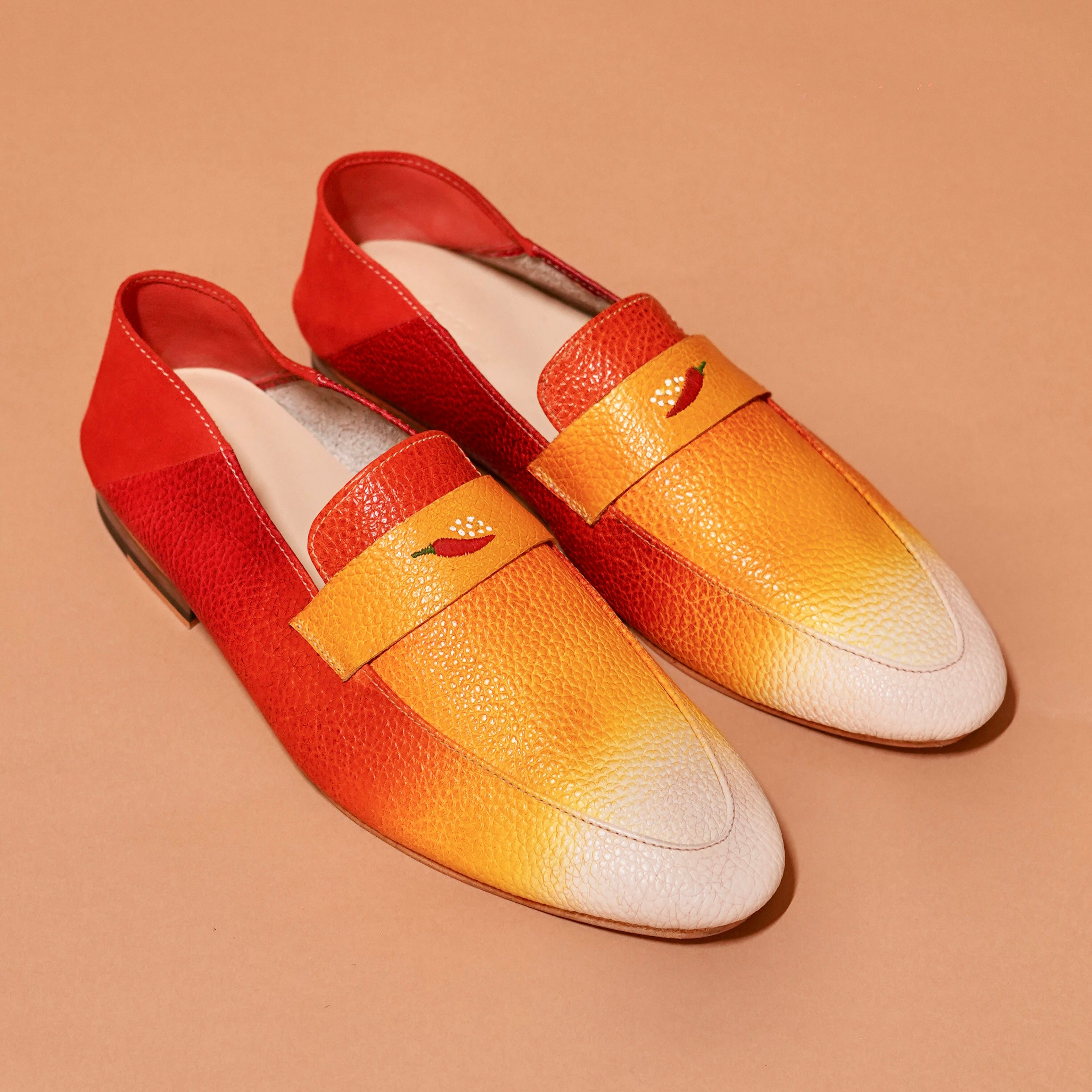 Side view of Sunset Loafer showing ombré gradient and embroidery