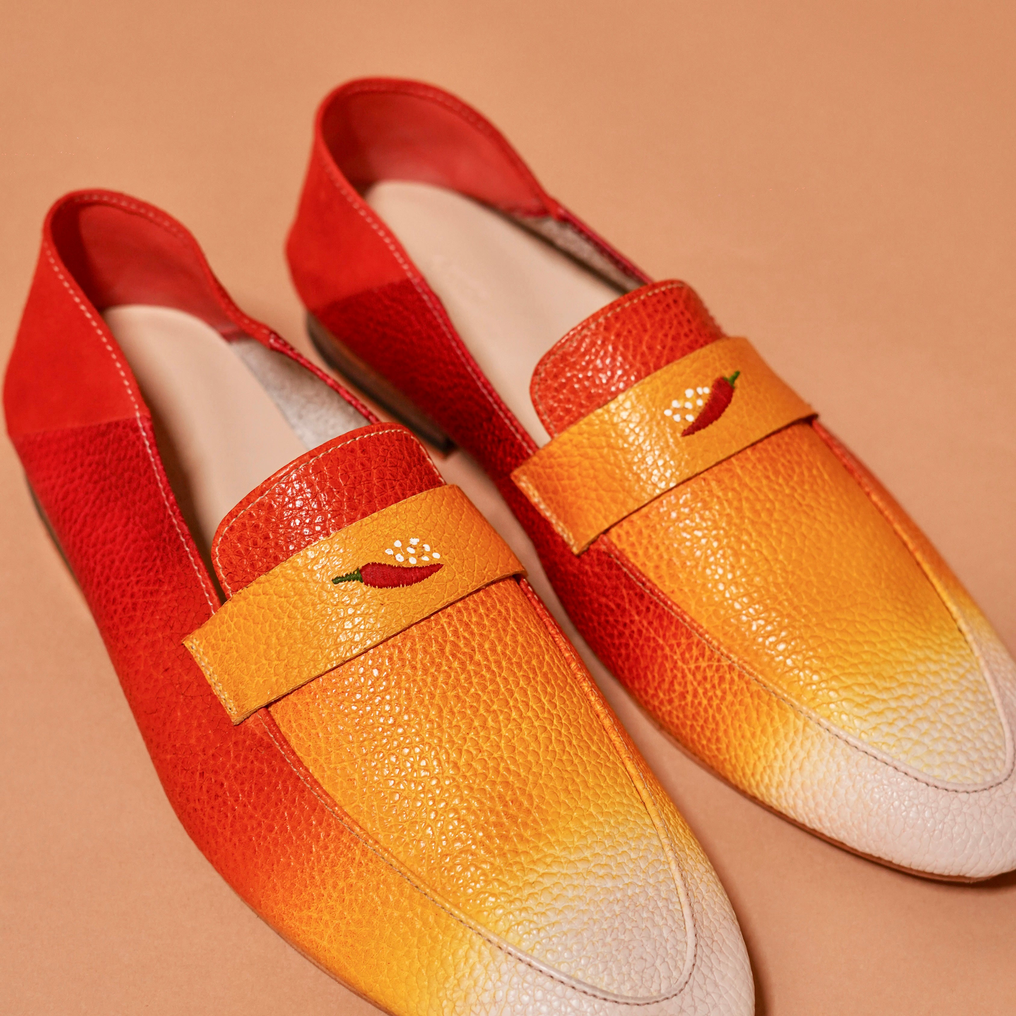 Side view of Sunset Loafer showing ombré gradient and embroidery