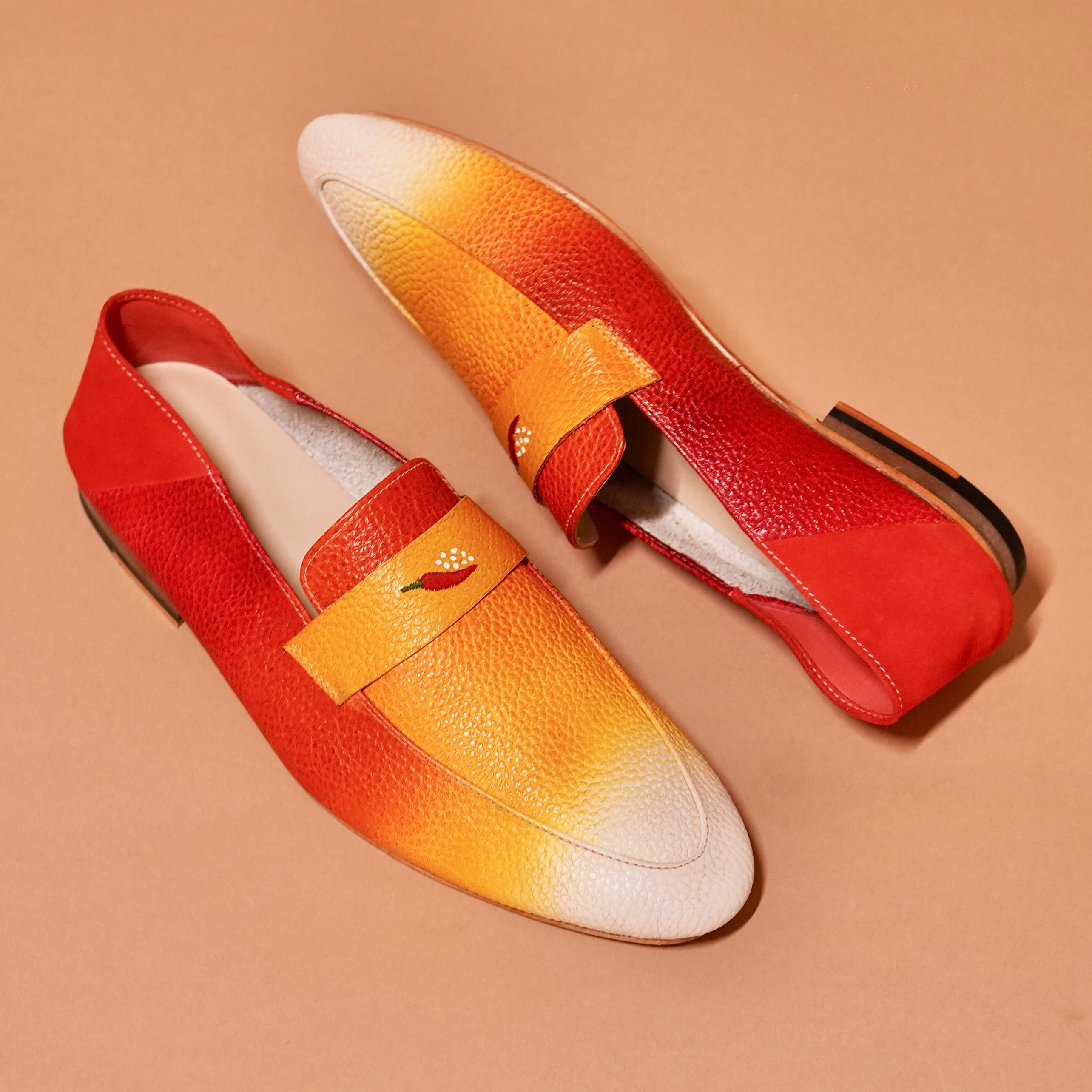 Close-up of textured leather and fade finish on Sunset Loafer
