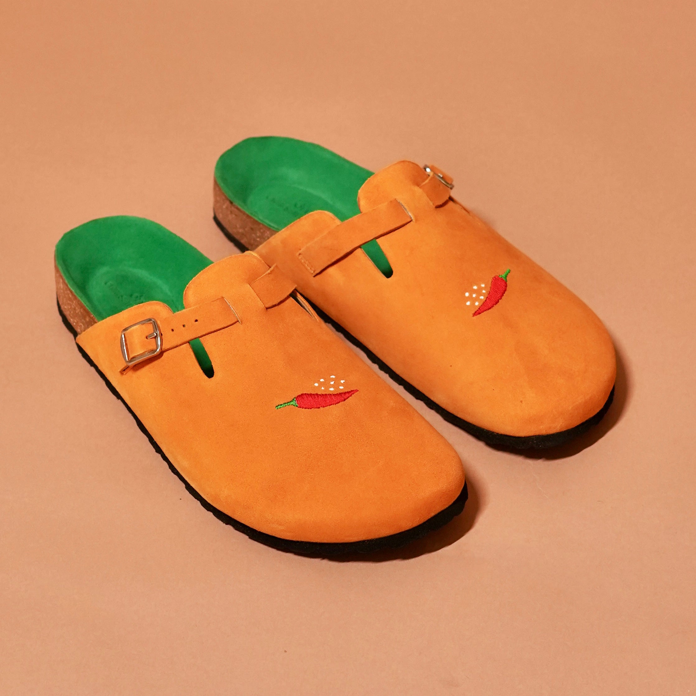 Tangerine Mule – Orange Suede Cork Mule for Men